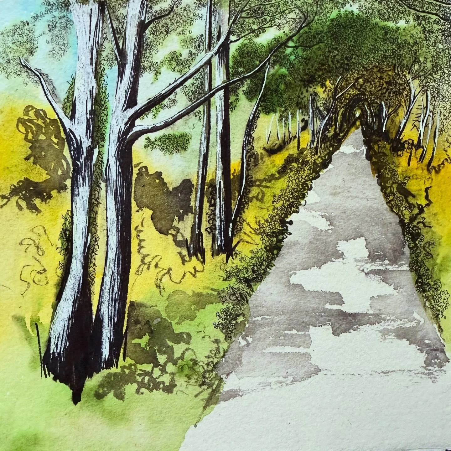 Another painting of the path at Conder Green, I should probably visit some new places! 

#inklandscape #lancashireartist #inkpainting