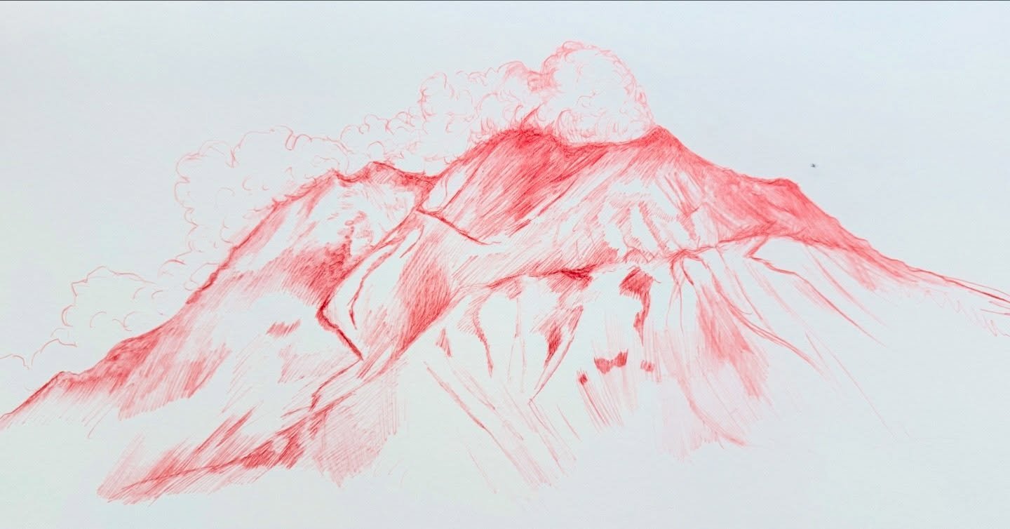 Etna in Red Biro. I&rsquo;ll never forget that majestic volcano, I&rsquo;d absolutely love to go back. When we first arrived the weather was so bad that the landscape completely disappeared! A storm rolled in and there was so much lightning, it was i