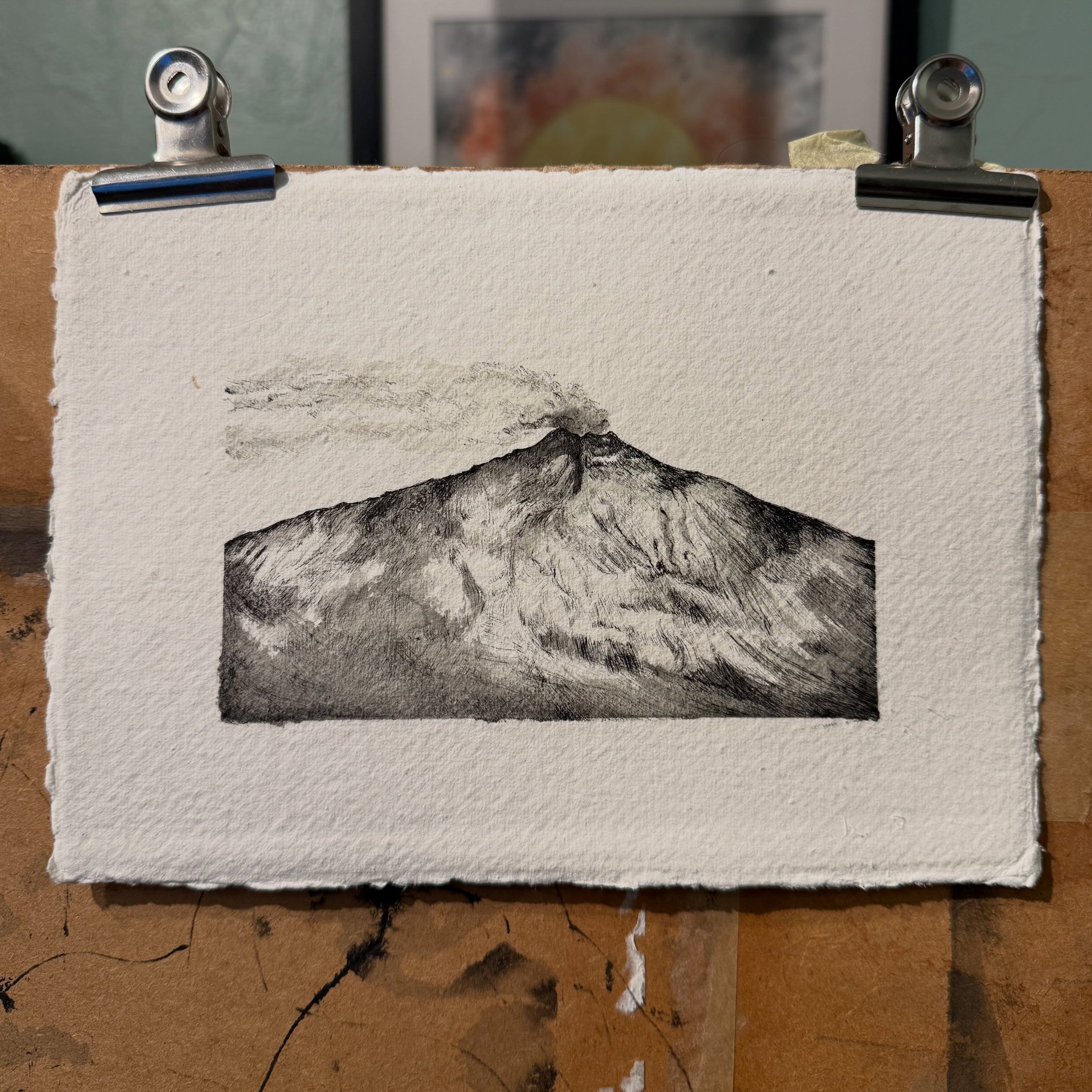 Another Mount Etna drawing. I&rsquo;ve started working on much smaller paper due to very boring reasons like storage and cost and the ease of making prints! But the desire to make giant detailed drawings is tingling at my finger tips. The handmade pa