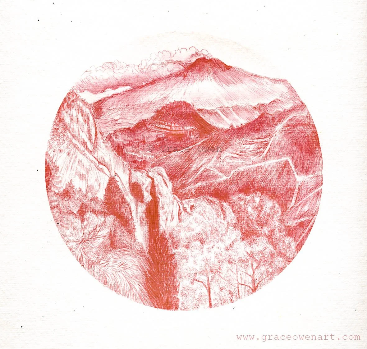 Mount Etna drawn with red biro
