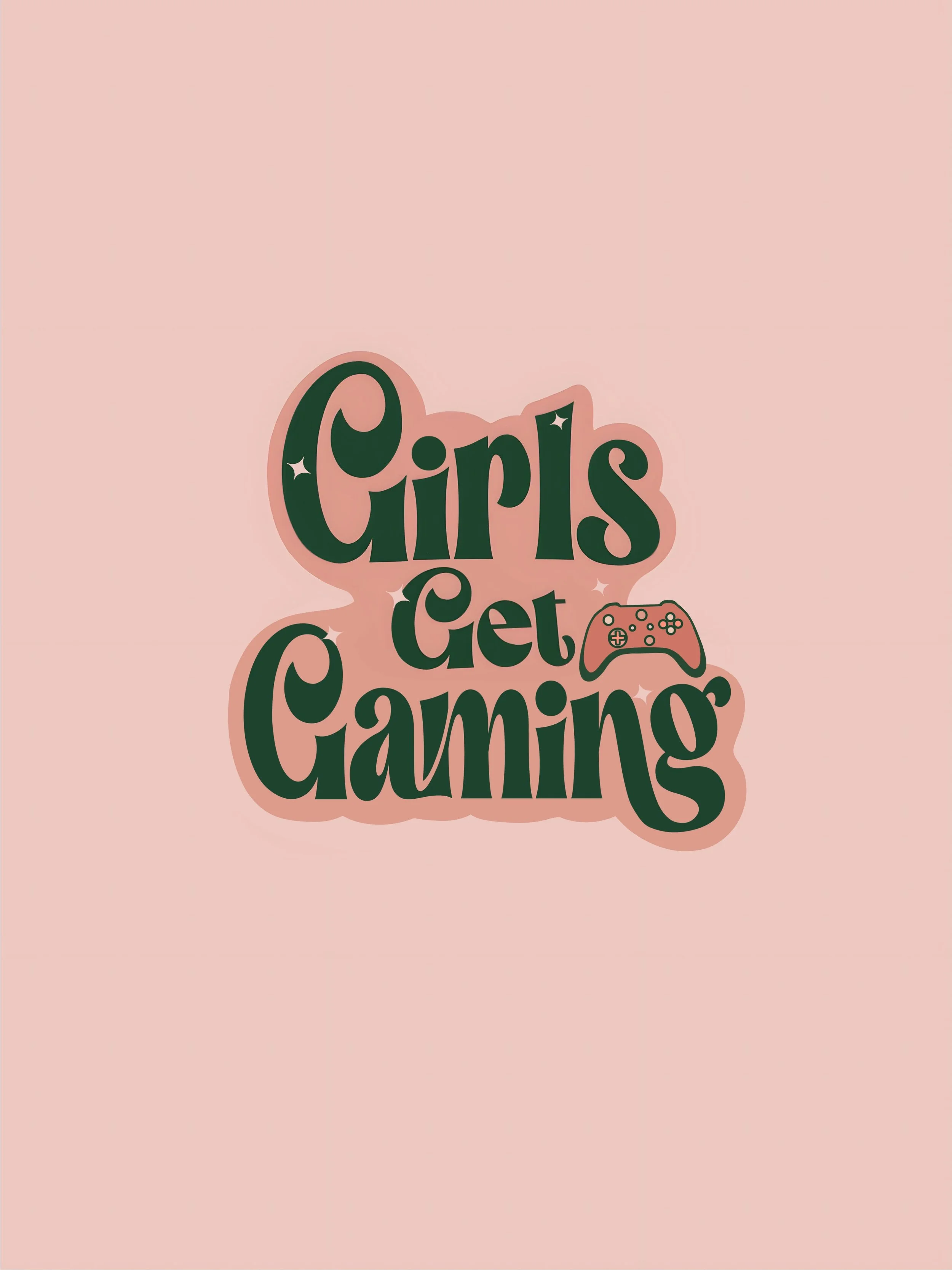 Pink background with stylized text saying 'Girls Get Gaming' alongside a small game controller icon.