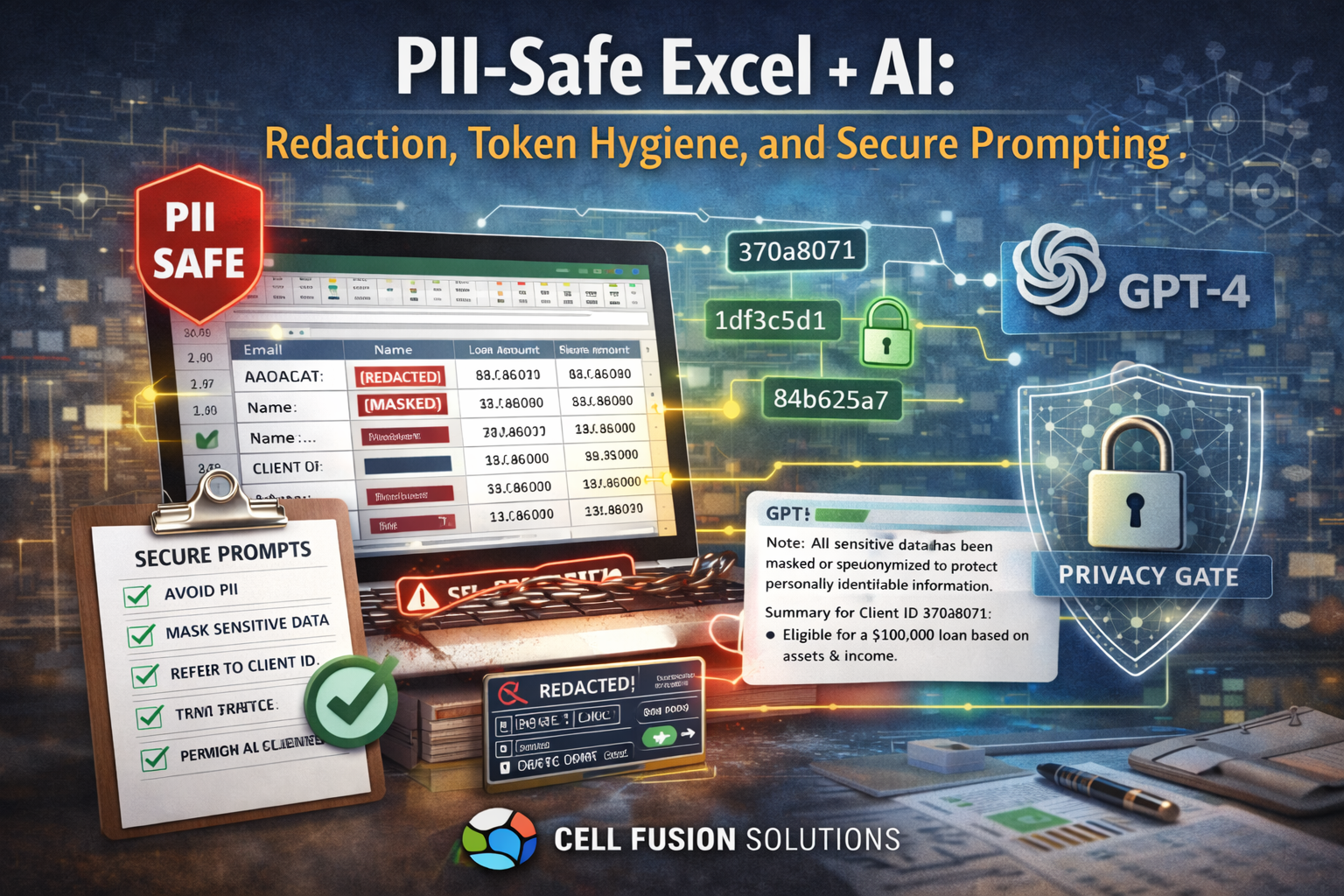 PII-Safe Excel + AI: Redaction, Token Hygiene, and Secure Prompting