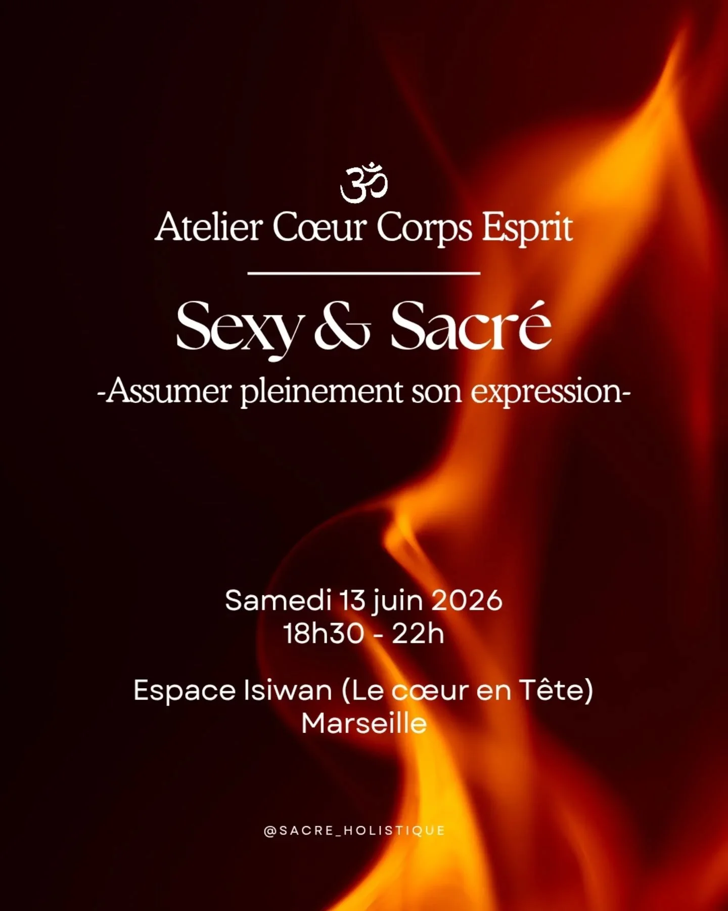 ATELIER TANTRA | C&OElig;UR CORPS ESPRIT
❤️&zwj;🔥 Sexy &amp; Sacr&eacute; ❤️&zwj;🔥

Cet atelier est pour toi si tu souhaites :
🦋 Habiter ton corps avec plus de libert&eacute; et de confiance
☀️ Assumer davantage ta pr&eacute;sence et ton rayonneme