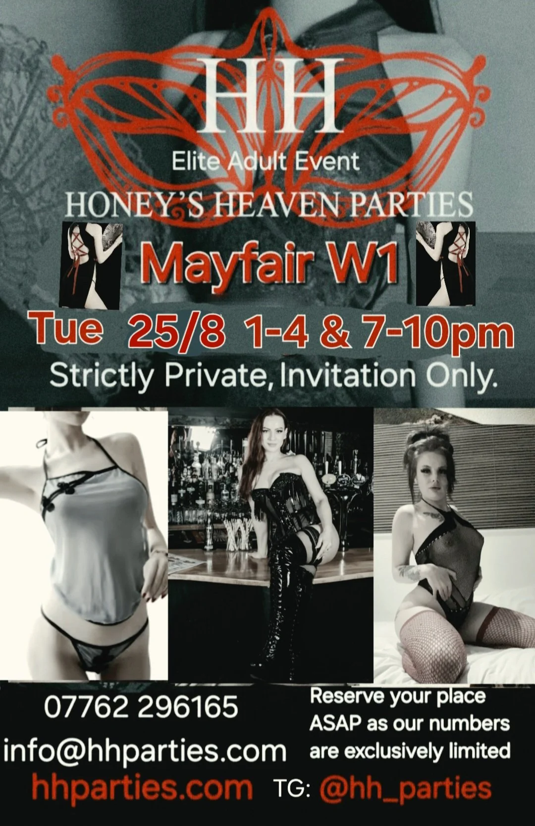 Honey's Heaven Parties, featured stars, oriental babes, VIP guests, adventure couples, hot single ladies on Tues 25th Aug  (1-4 & 7-10pm)- Private Mayfair Club London W1🪭Low ratio - Private - Luxurious / Telegram @HH_Parties 💕 for latest updates.