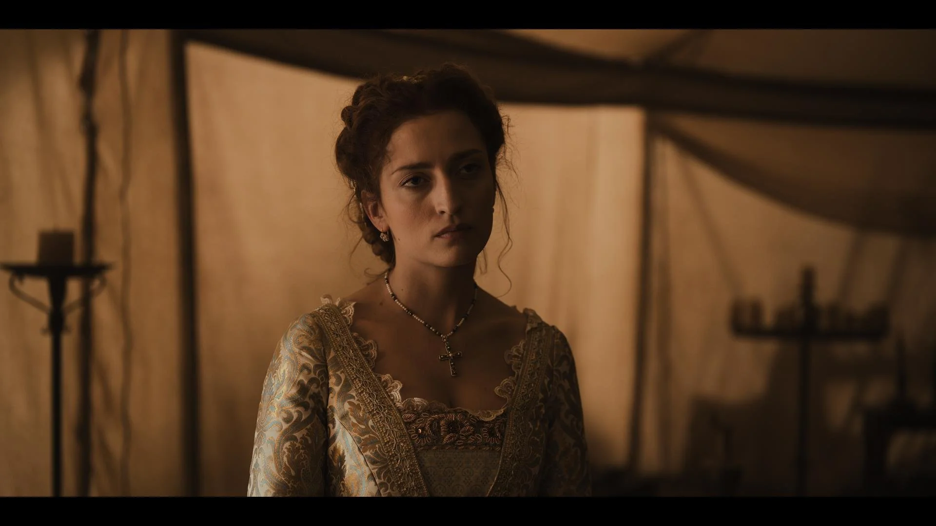 Mariann Hermányi as Elizabeth of Luxembourg in a military tent. A still from Rise of the Raven. Cinematography by Daniel Garas.