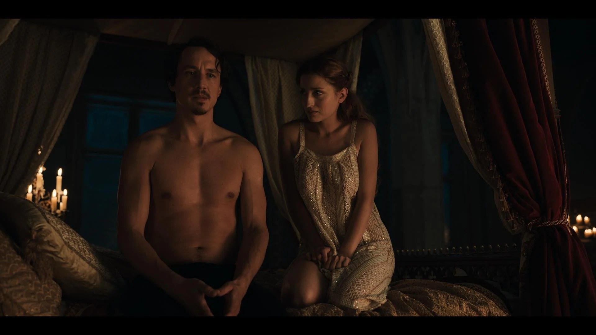 Mariann Hermányi as Elizabeth of Luxembourg and Laurence Rupp as Albert of Habsburg in Buda Castle. A still from Rise of the Raven. Cinematography by Daniel Garas.
