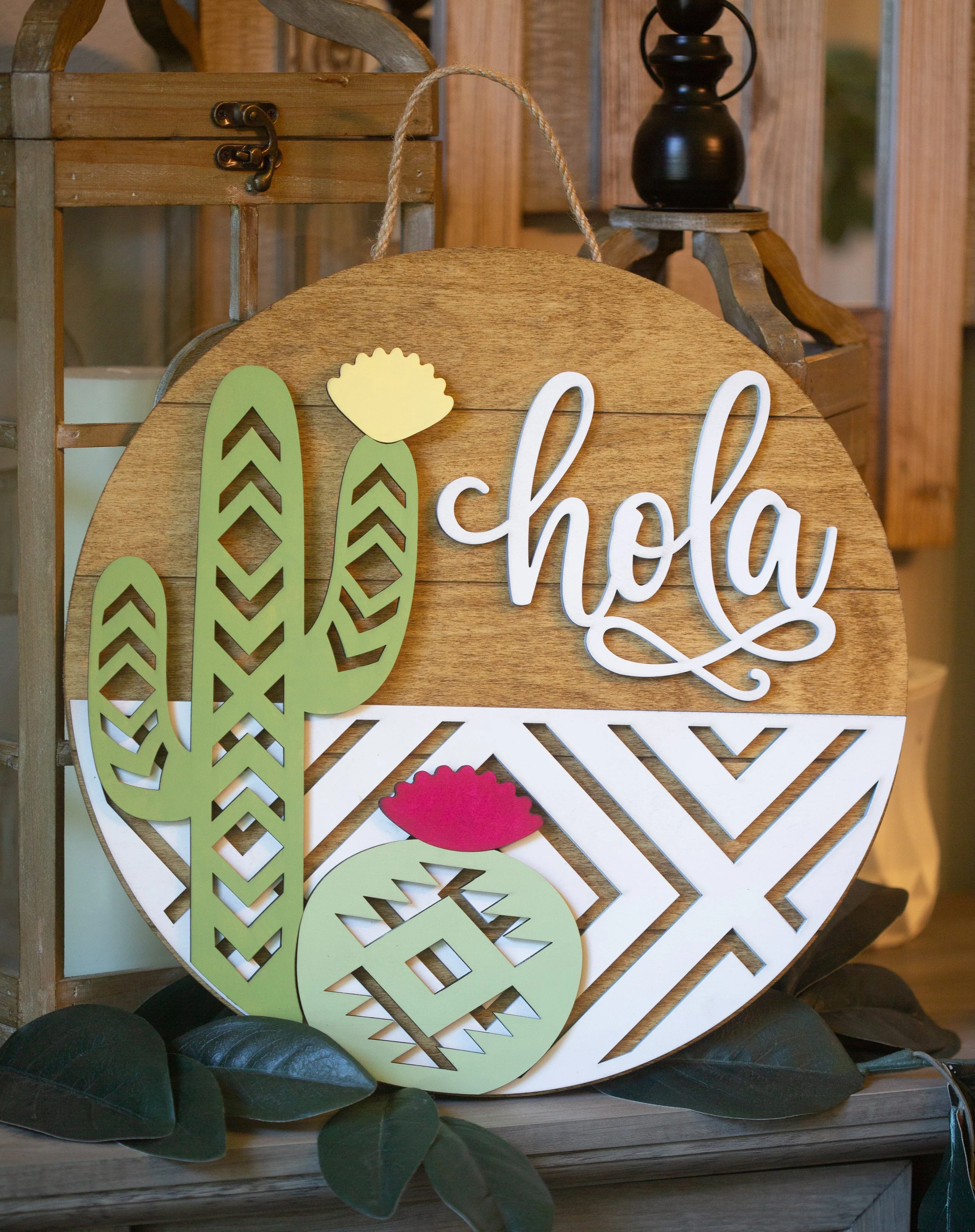 Hola Wood Door Sign