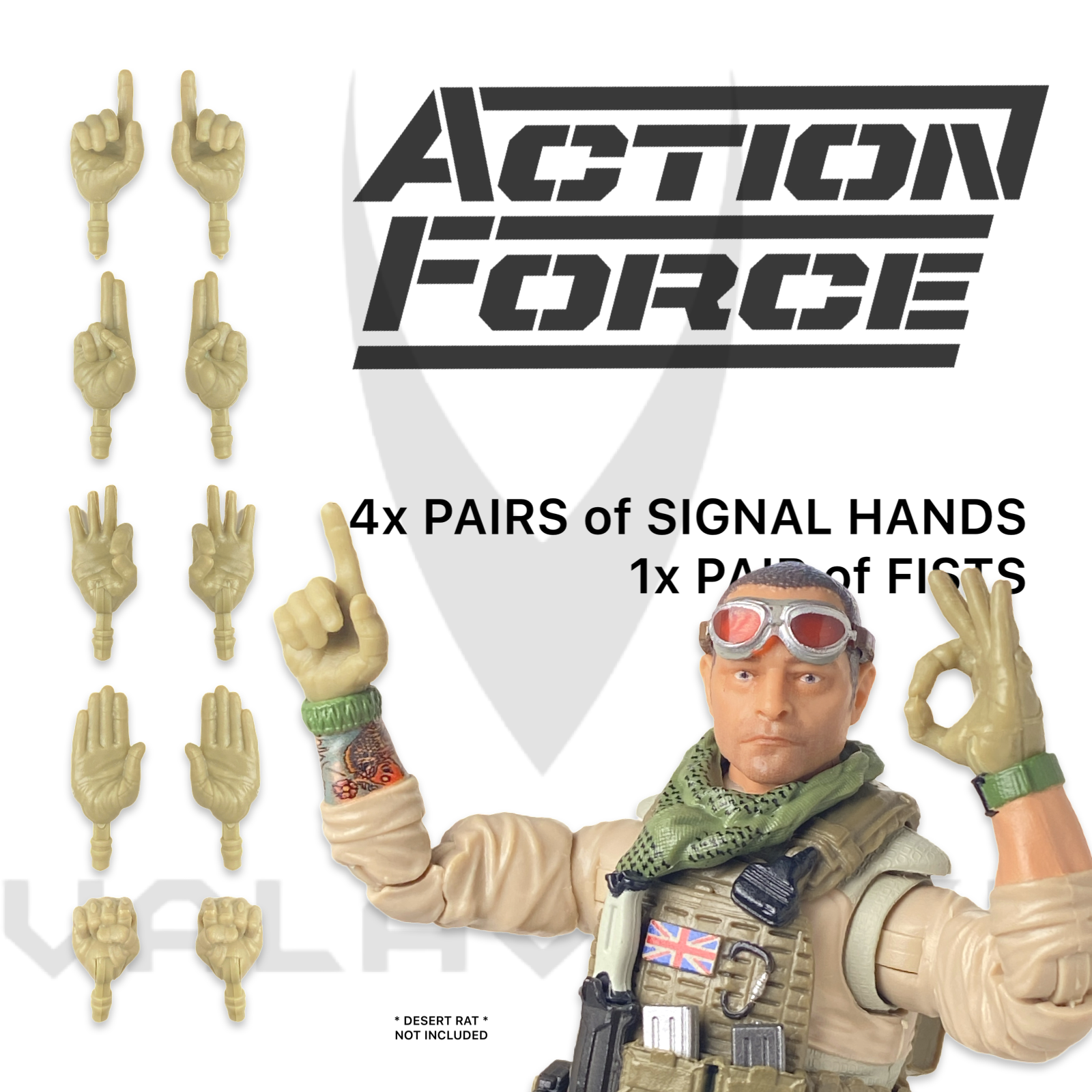 Valaverse ACTION FORCE | 4x PAIRS of GLOVED SIGNAL HANDS
