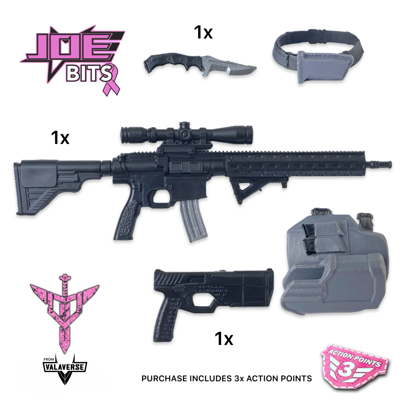 Valaverse ACTION FORCE | 3x Steel Brigade WEAPONS + 3x Action Points