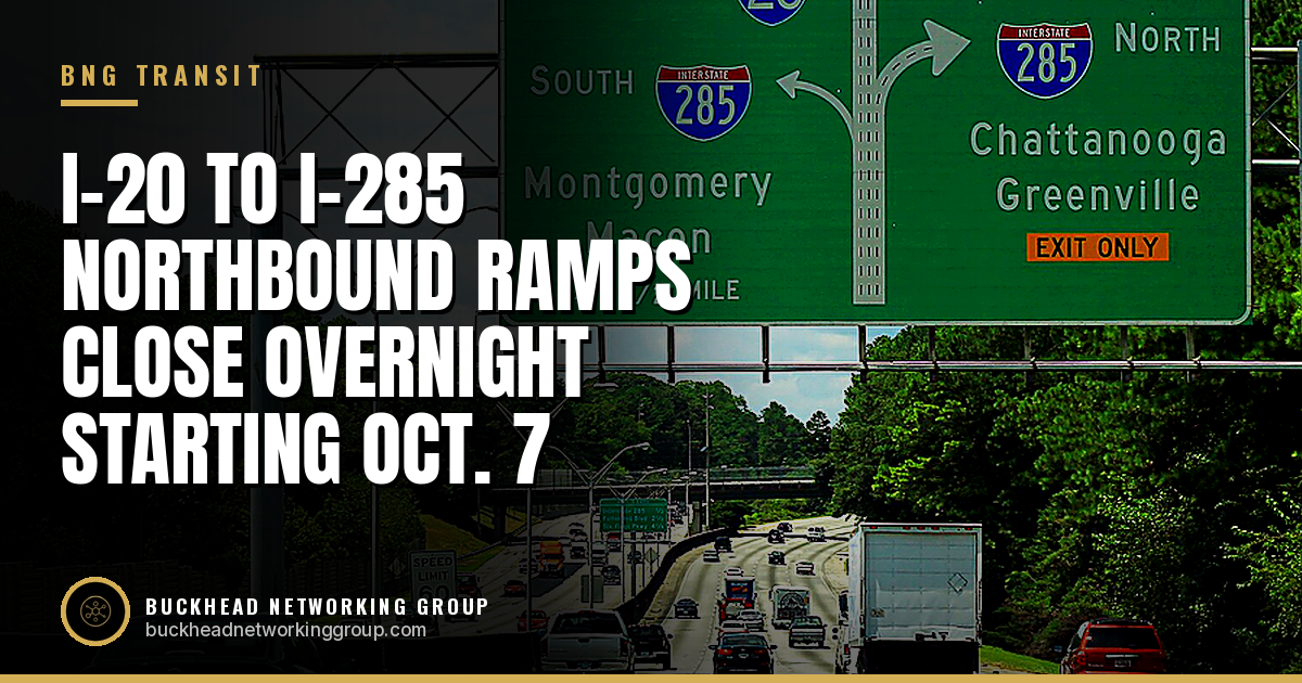 GDOT Plans Overnight Ramp Closures From I-20 to I-285 Northbound on the West Side Oct. 7-9 and Oct. 12-16