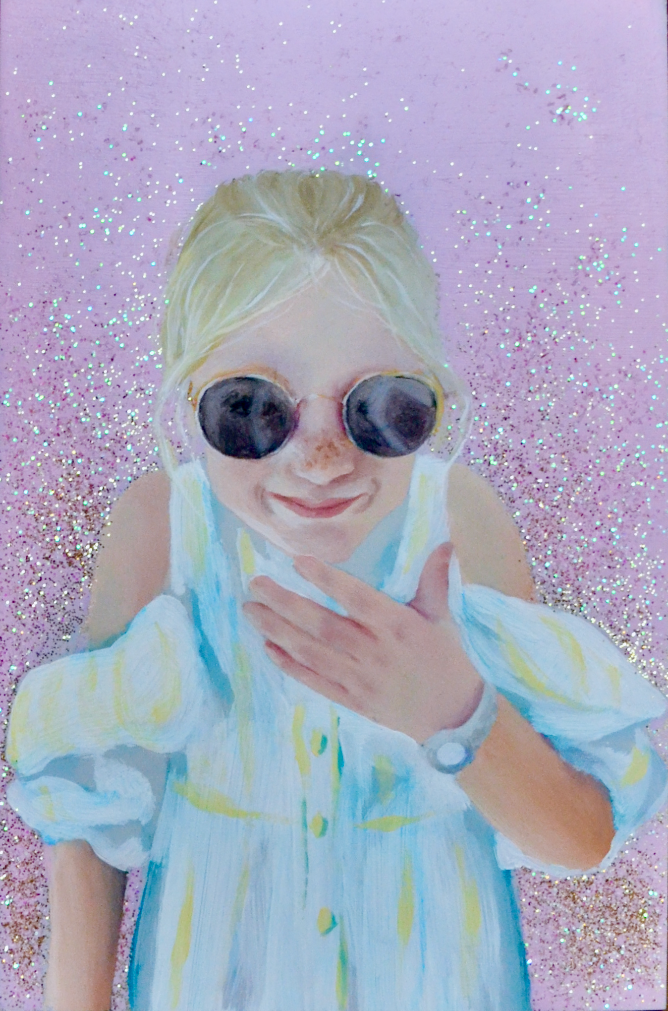 Is dit genoeg ik, of teveel? Oil and glitter on wood, 10x15cm. SOLD (prints unavailable)