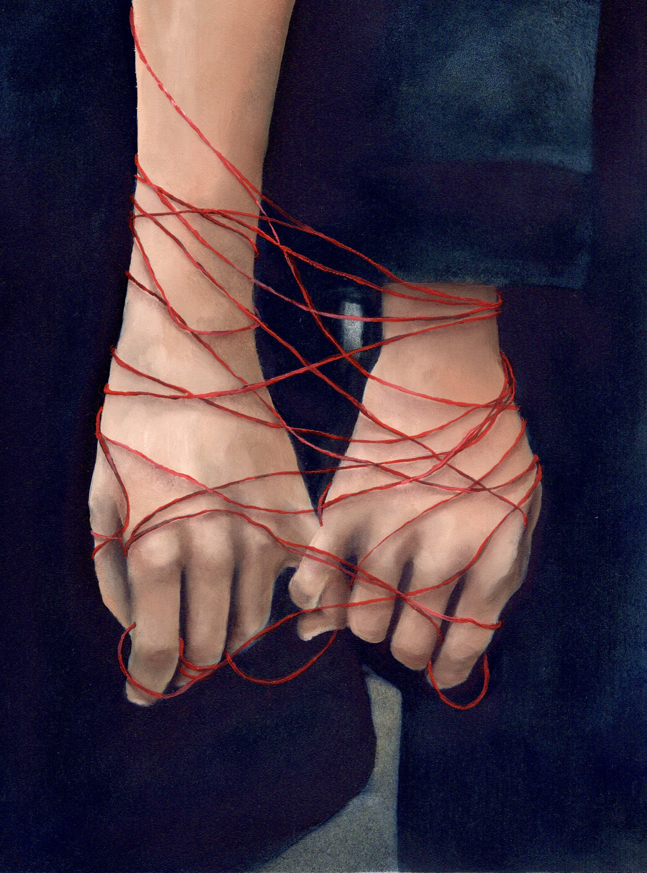 Where does it come from, the thread that ties us together? Oil on wood, 25x18cm.