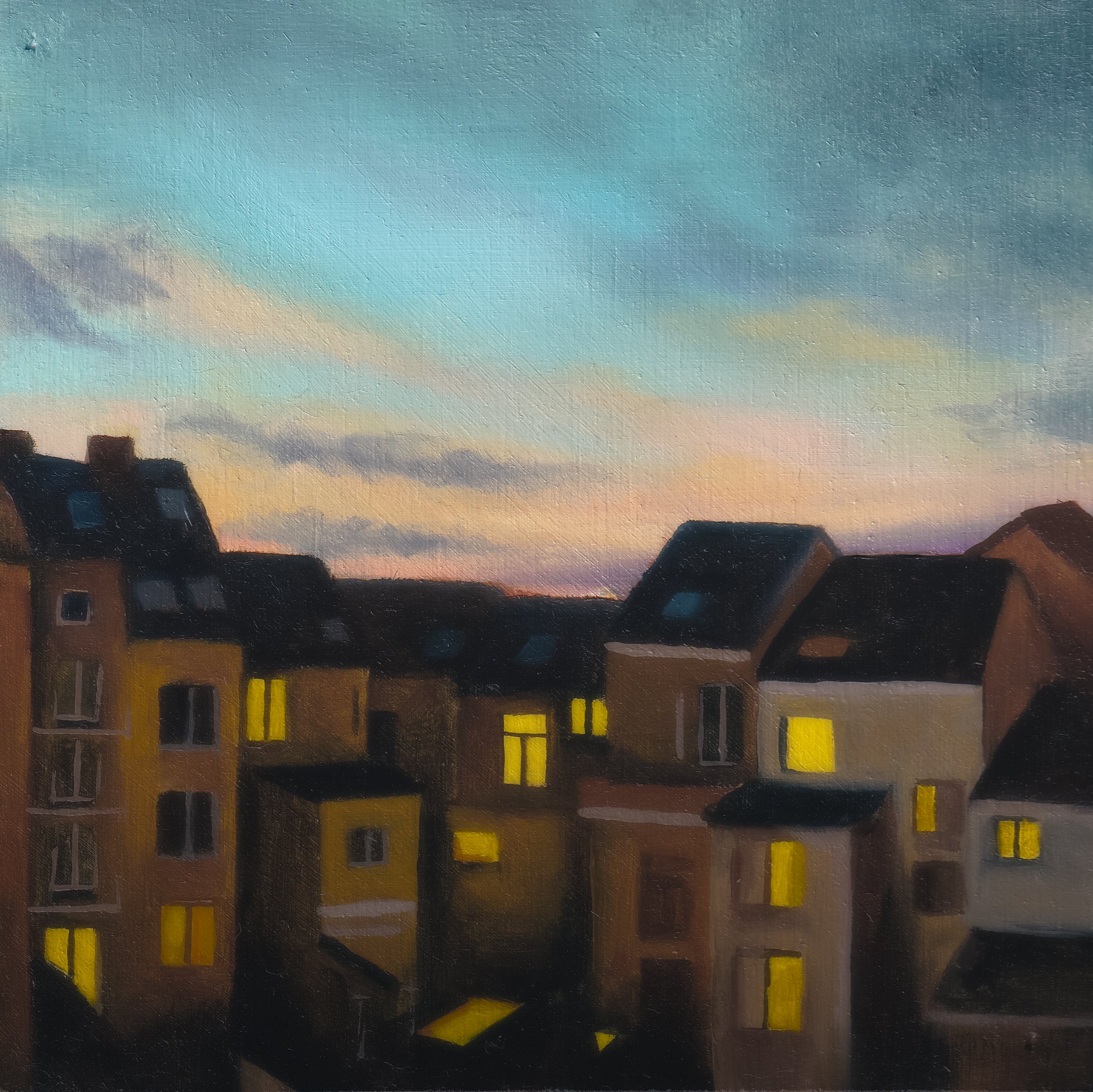 Lockdown Lights, oil on wood. 10x10cm. SOLD (prints available)
