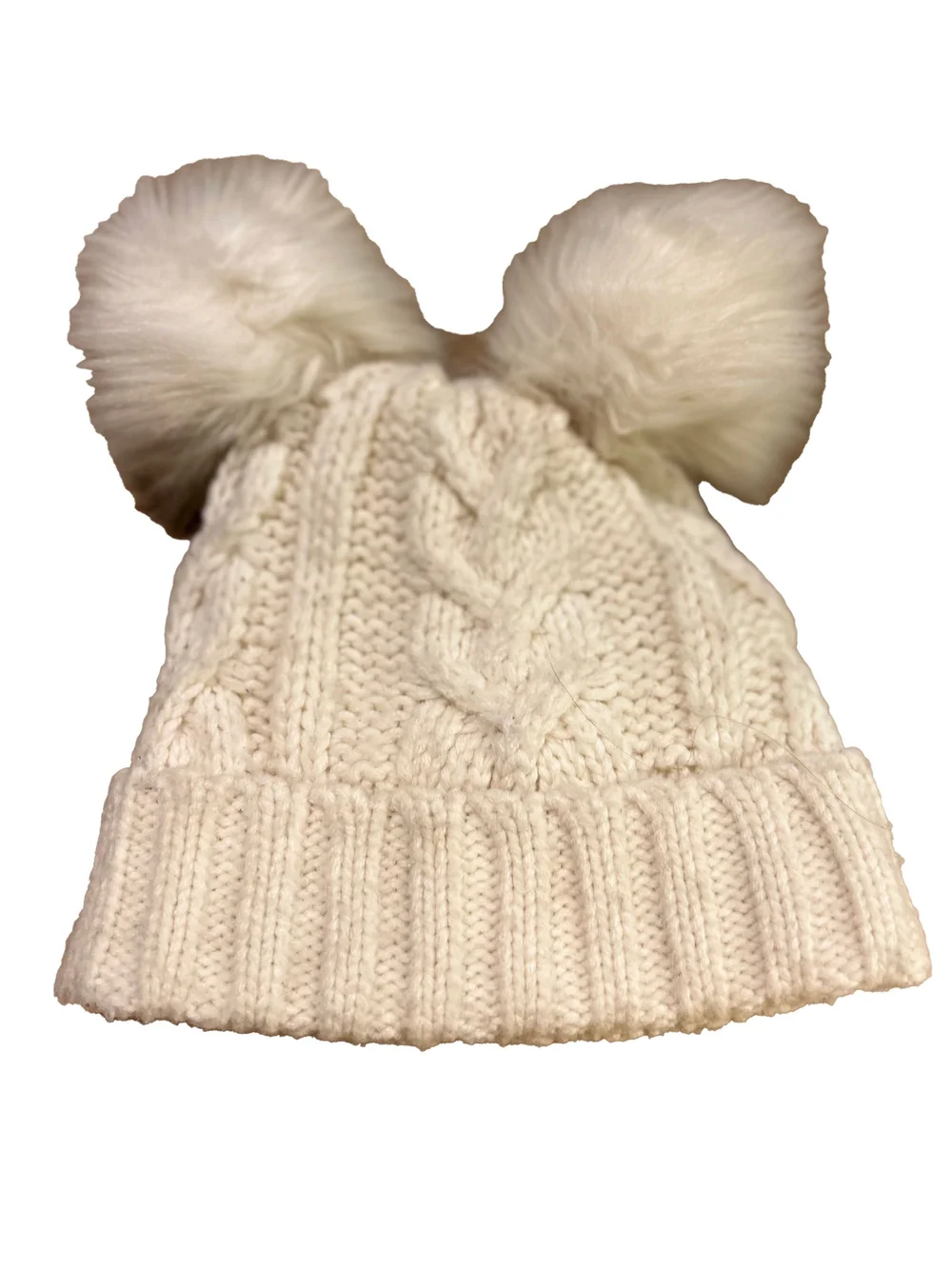 GAP furry pompom winter hat GAP Girls Knit Chevron Grey Pom Pom Faux Fur Hat S M Small  main image 3