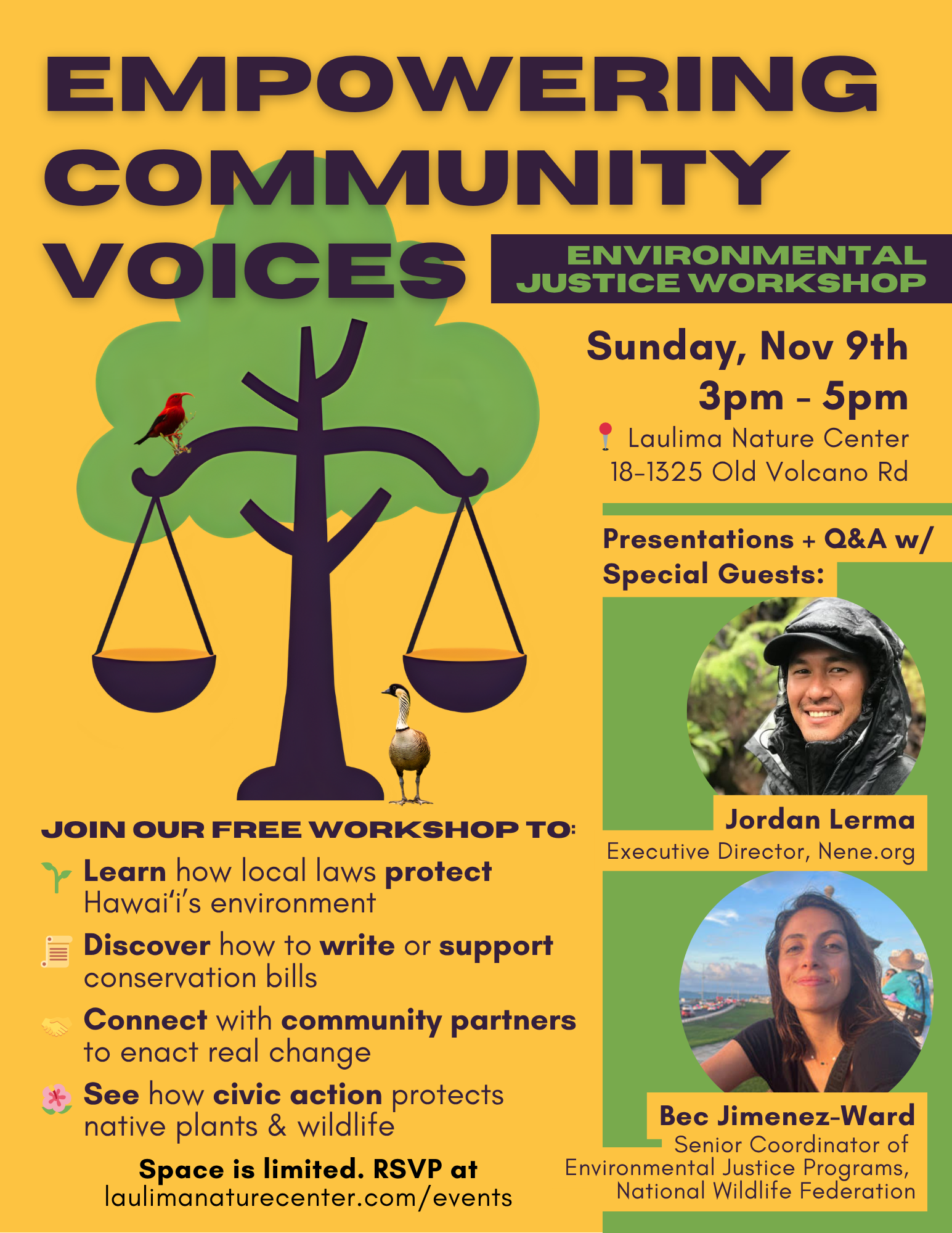 Empowering Community Voices: Environmental Justice Workshop Poster. Nov 9th, 2025, 3pm-5pm.