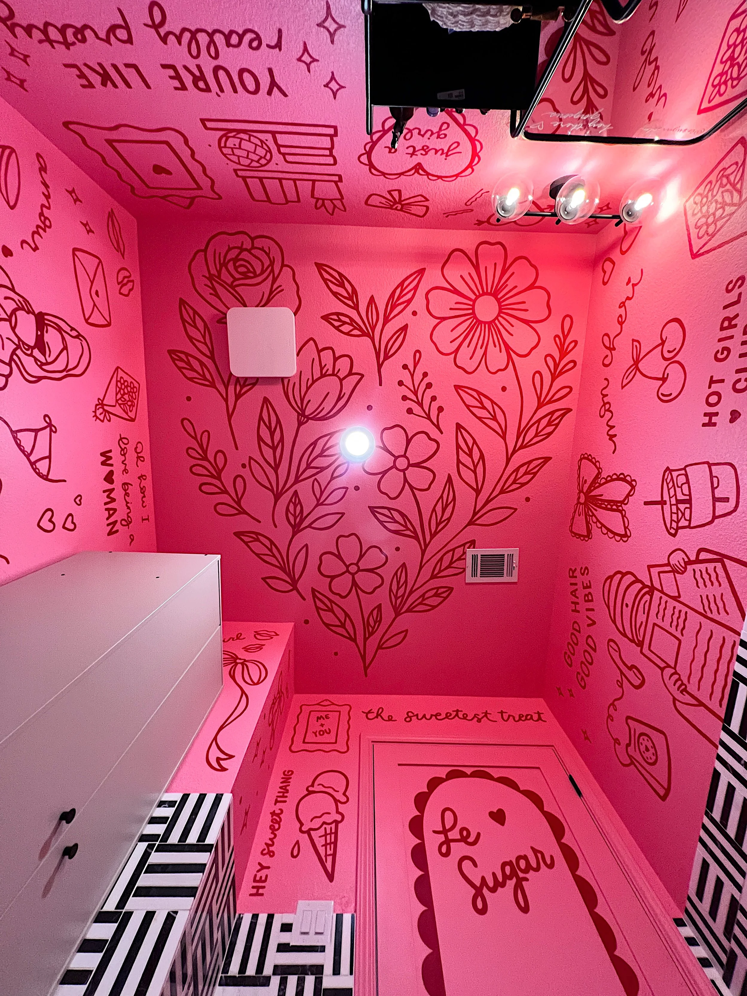 salon bathroom mural