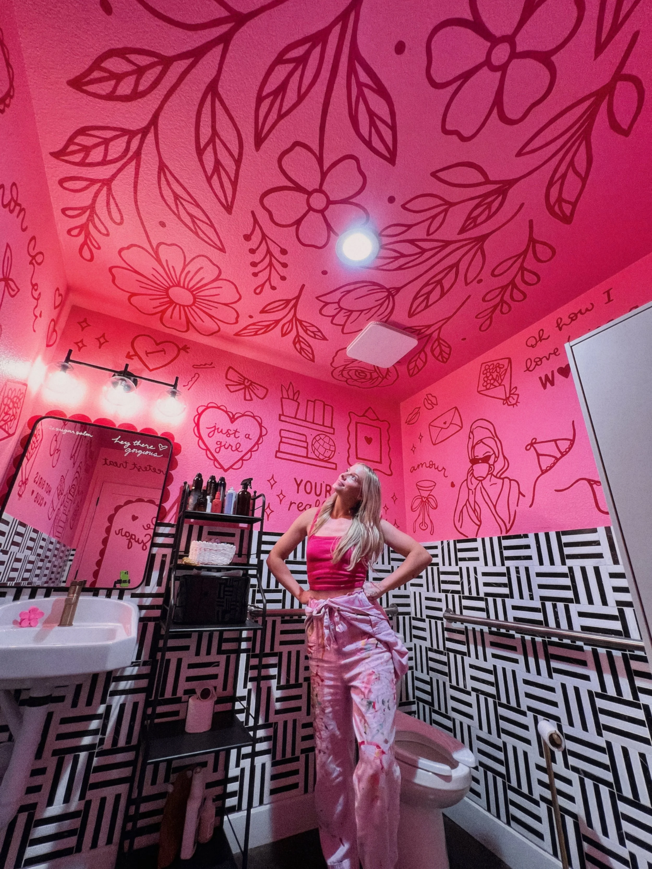 salon bathroom mural