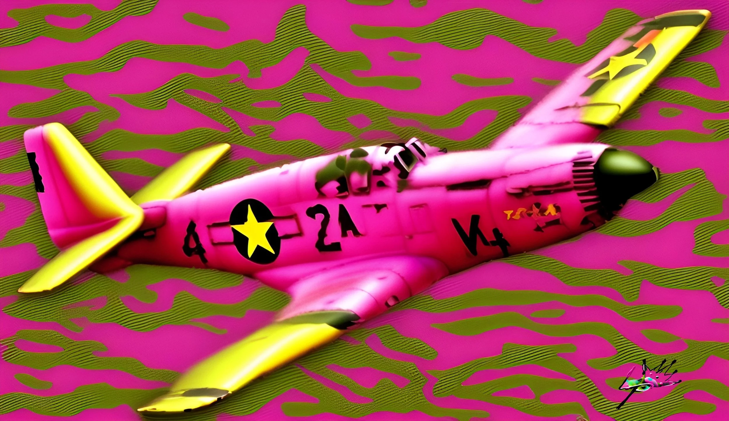 Lit Tuskegee Airman – Comp 2
Heroism, history, and hue collide in this luminous reimagining. The Tuskegee aircraft gleams in pink and yellow — a bold counter to the muted tones of war imagery. Comp 2 honors the pilots’ bravery by amplifying their vis