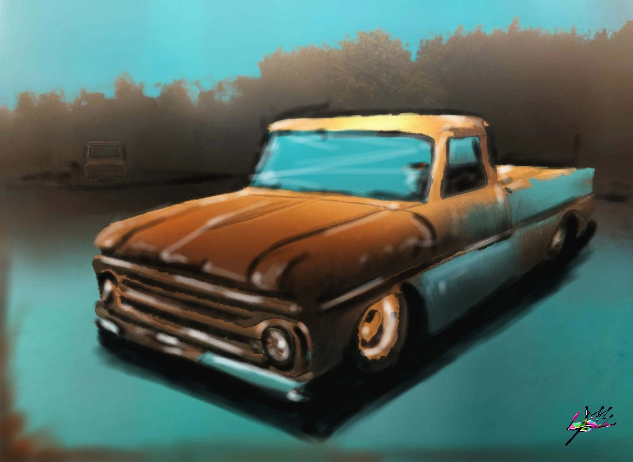 Title: Junkyard Dreams
Color emerges from chaos — metal, rust, and memory reborn through digital light. The discarded becomes dreamlike.