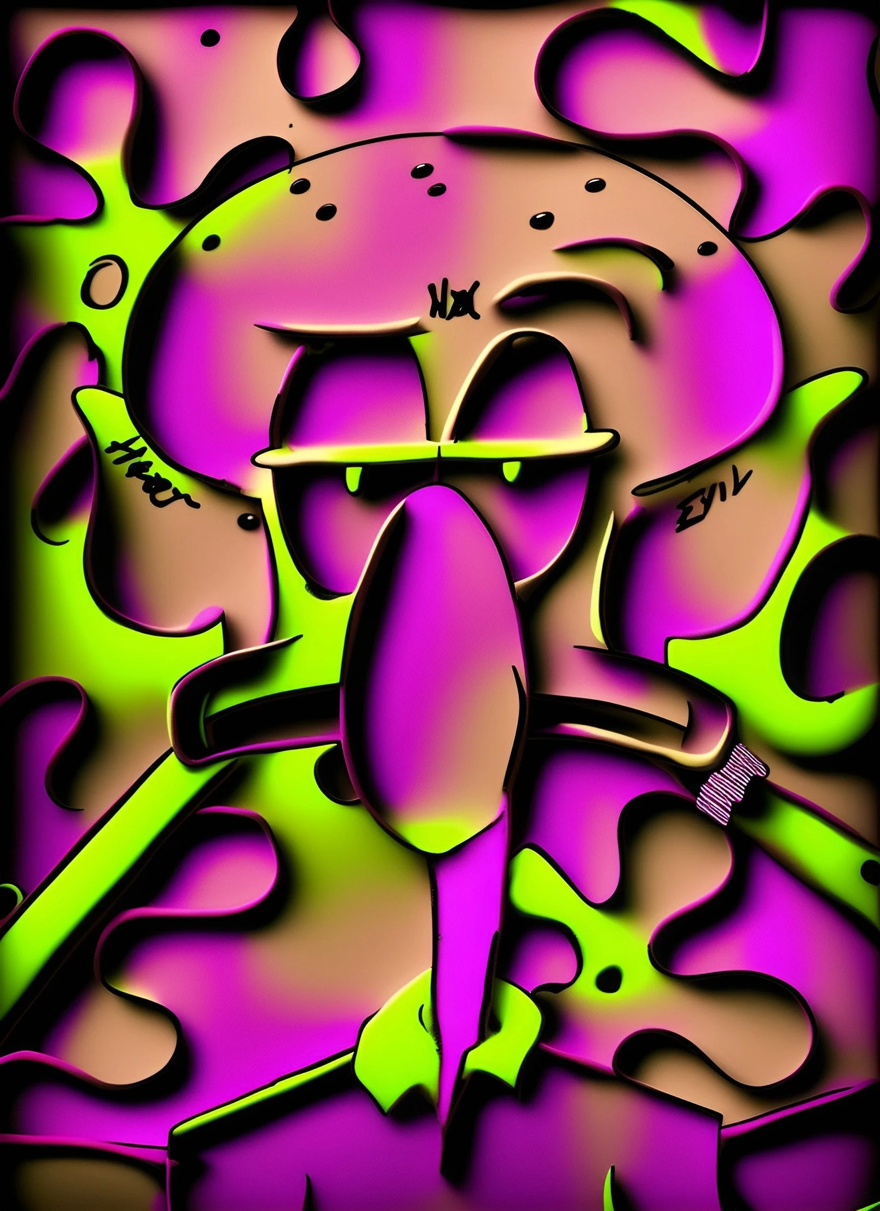 Lit Squidward – Hear No Evil – Comp 1
Cartoon surrealism meets digital elevation. Squidward becomes a psychedelic icon, elongated and electric in pinks and greens. The famous deadpan face transforms into abstract flow — emotion hidden within humor. T
