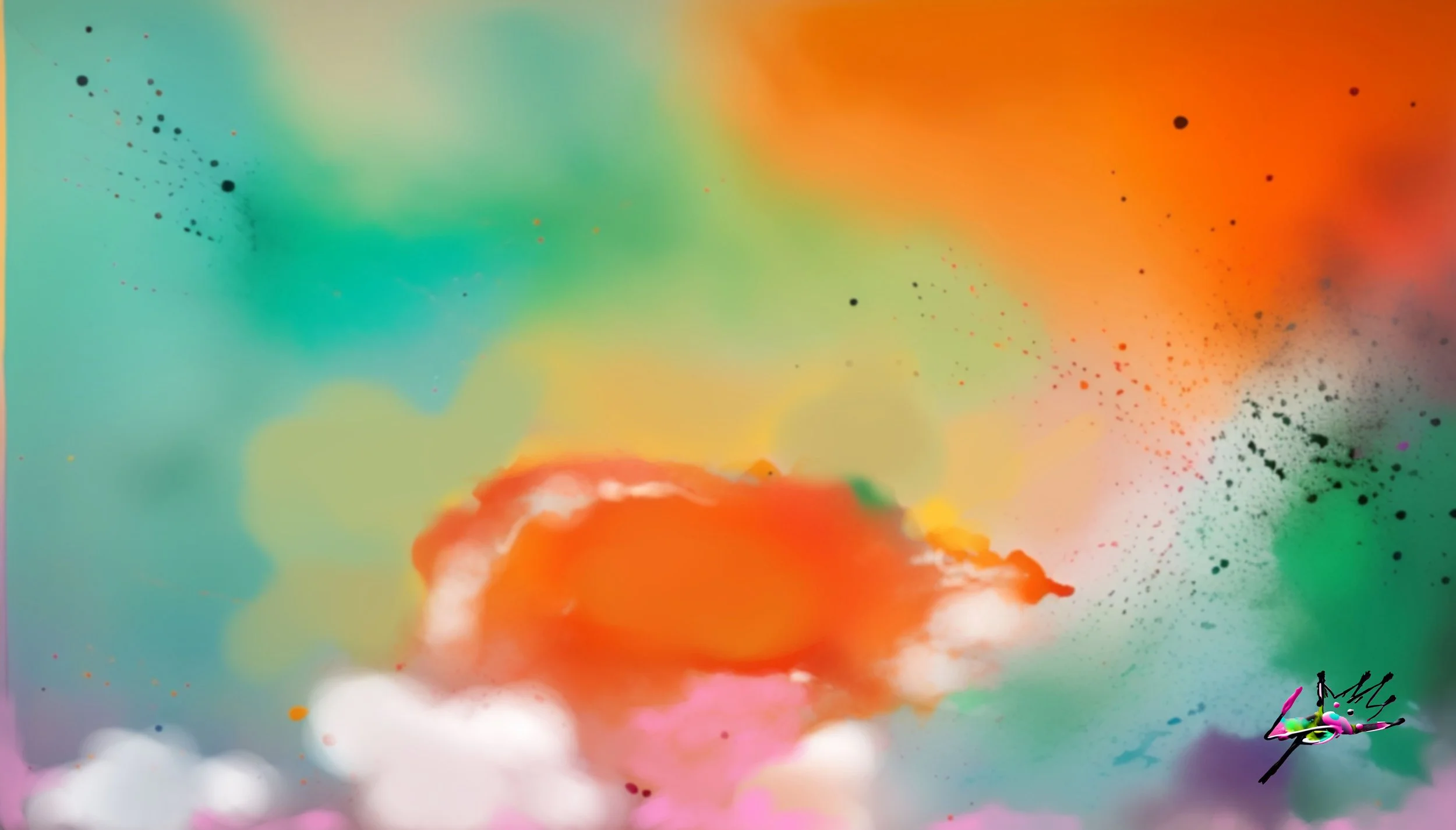 Title: Sherbert Nimbus
Color rises through a glowing cloudform — orange, teal, and pink drifting like breath across the horizon. A luminous calm settles in the atmosphere. Stillness becomes radiant.