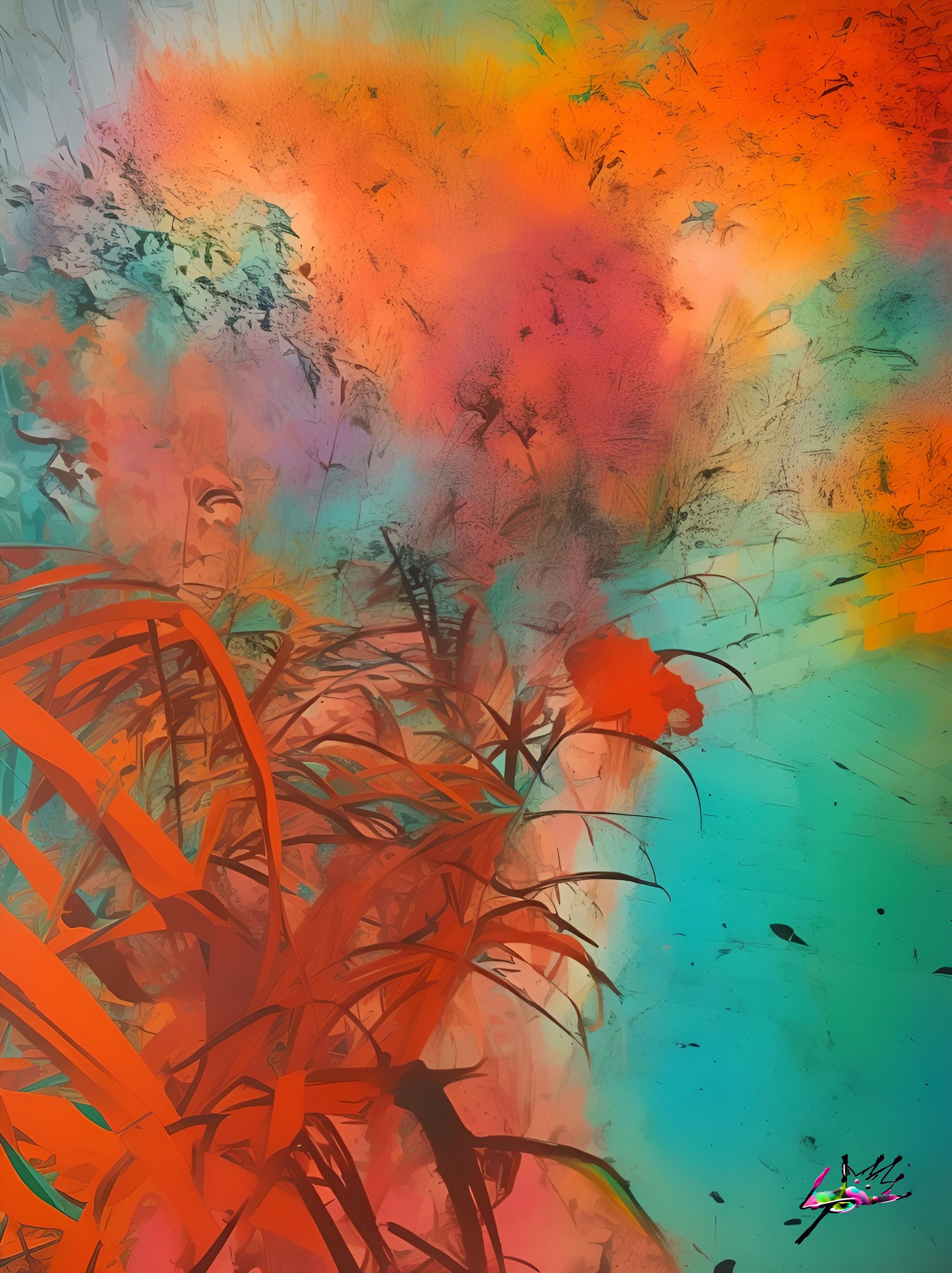 Title: Day Lilly’s Comp 2
Fire tones meet cool air — petals stretching through light and shadow. The piece burns softly, radiant but grounded.