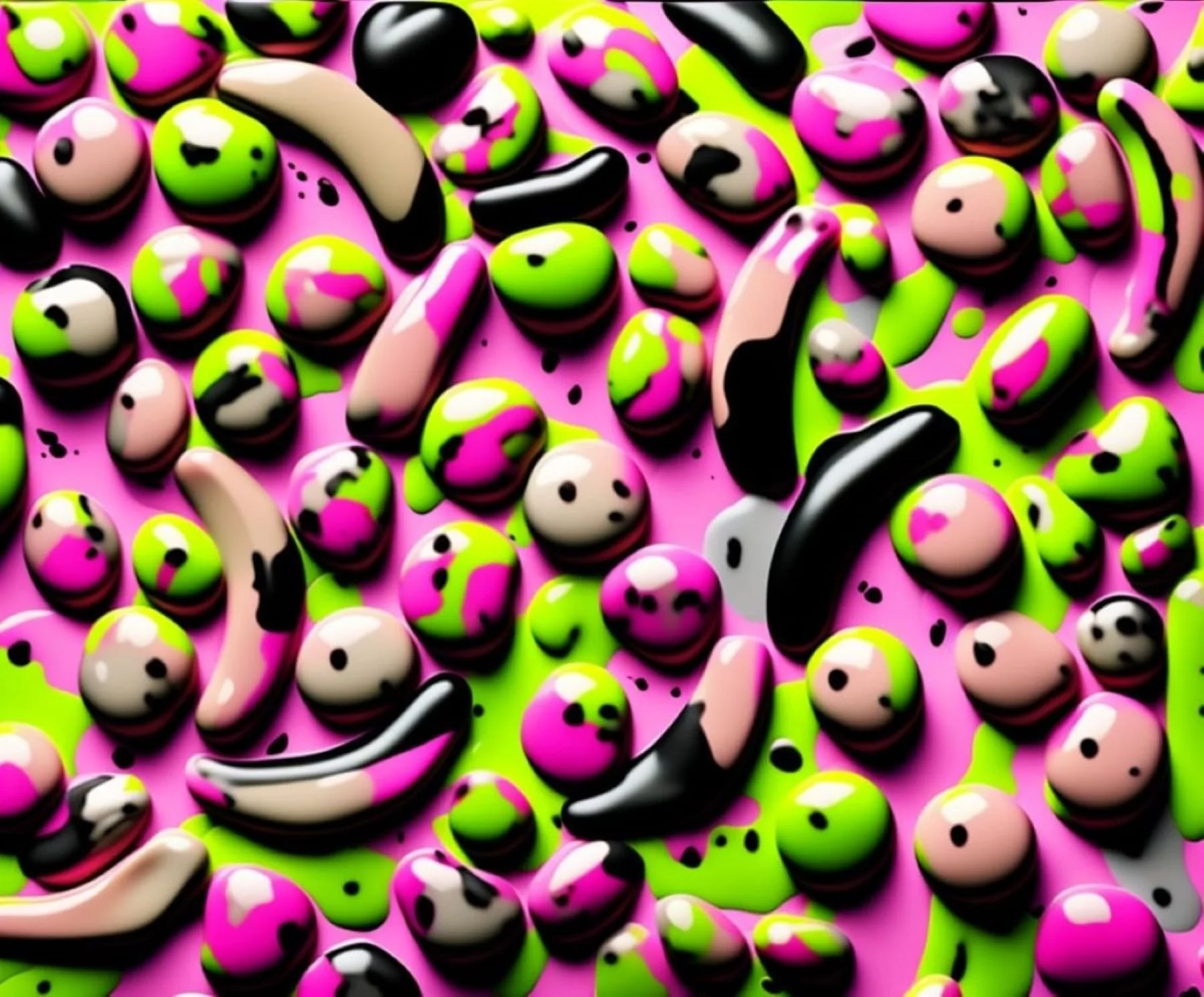 Lit Runtz Camo Green – Comp 1
Candy-colored chaos rendered smooth and slick — Runtz Camo Green transforms indulgence into abstraction. The overlapping shapes and glossy surfaces mimic the visual language of consumer culture while seducing the viewer 