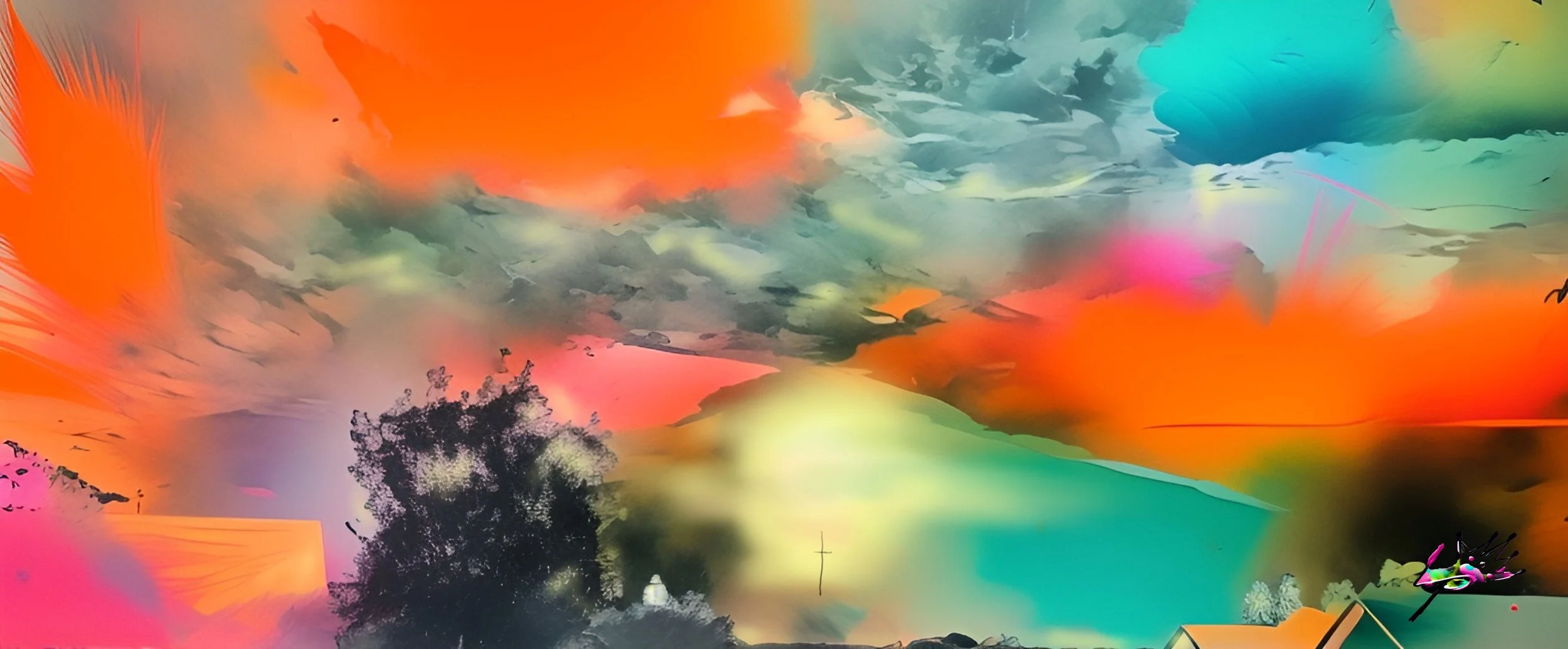 Title: As Day Arrives Color spills across the sky as morning breaks — soft orange, teal, and pink drifting into one another like the first breath of a new day. The landscape sits still beneath the unfolding light, holding space for whatever comes nex