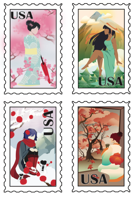 A four seasons stamps project that is done in Adobe Illustrator
