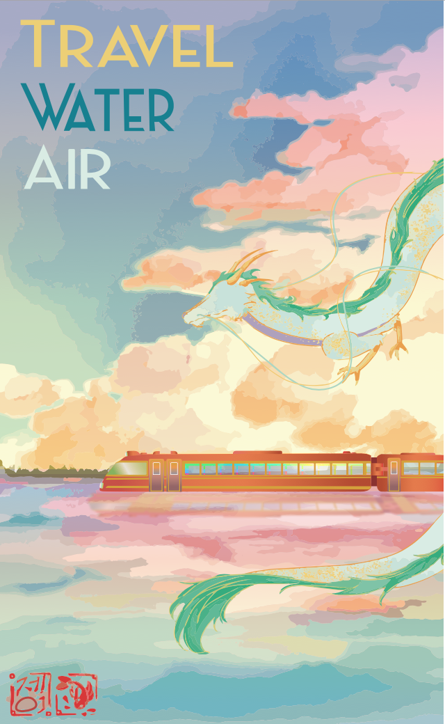 A travel poster based on the movie, "Spirited Away" from Studio Ghibli (Adobe Illustrator)