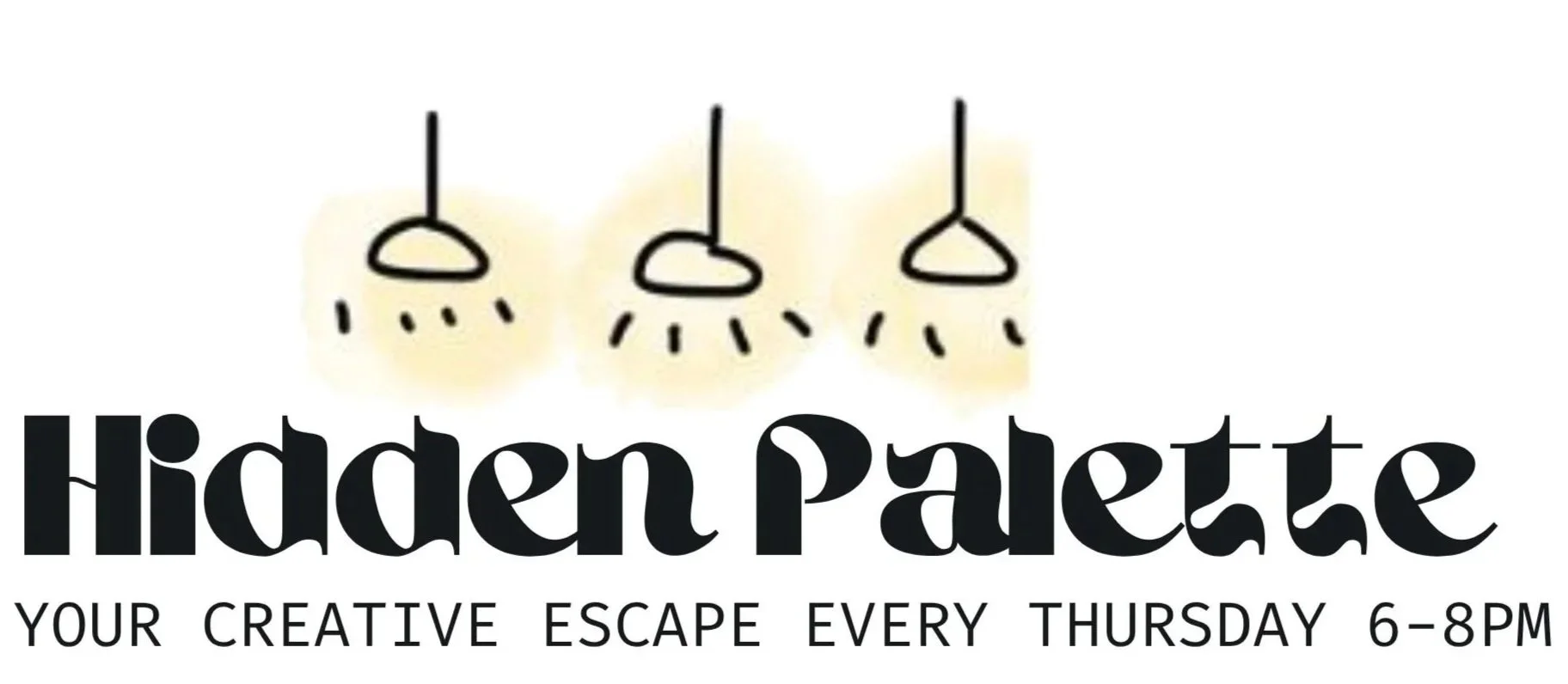 A logo for Hidden Palette with a stylized paint palette above the words. The text reads: 'Hidden Palette' in bold, artistic font, and below in smaller print: 'Your creative escape every Thursday 6-8PM.'
