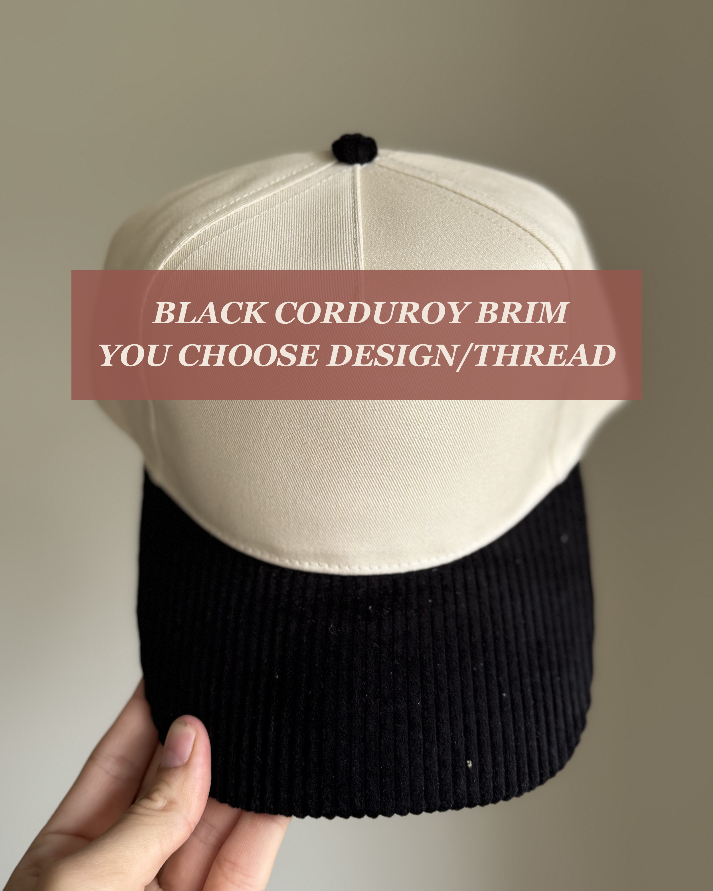 Black Corduroy Brim Embroidered Hat