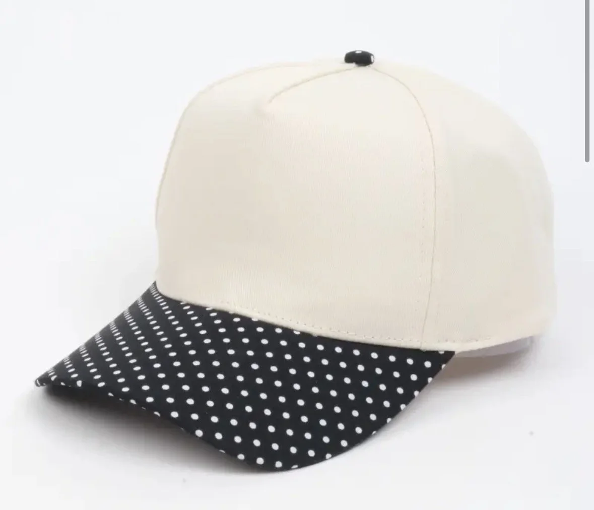 Black Polka Dot Brim Embroidered Hat