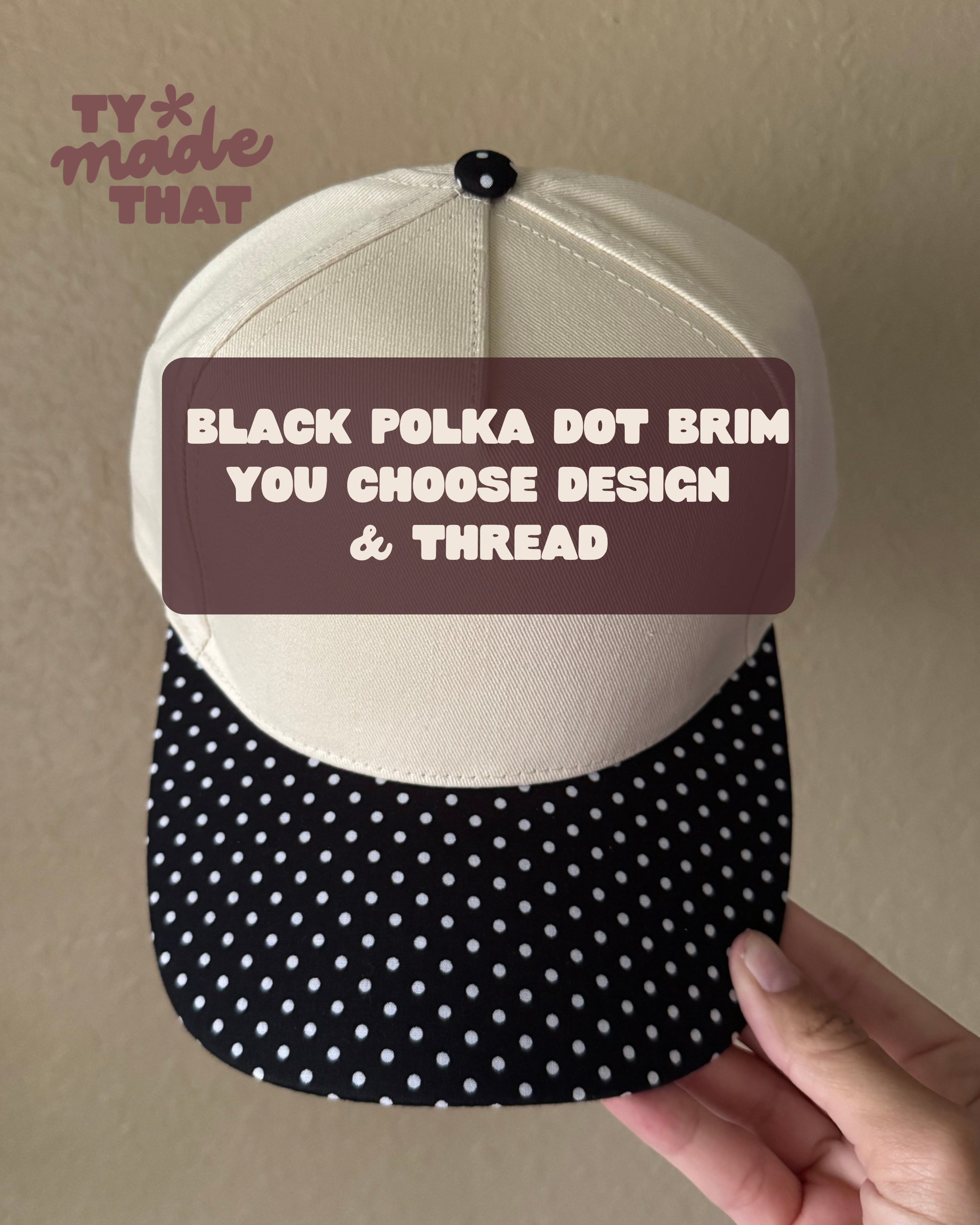 Black Polka Dot Brim Embroidered Hat