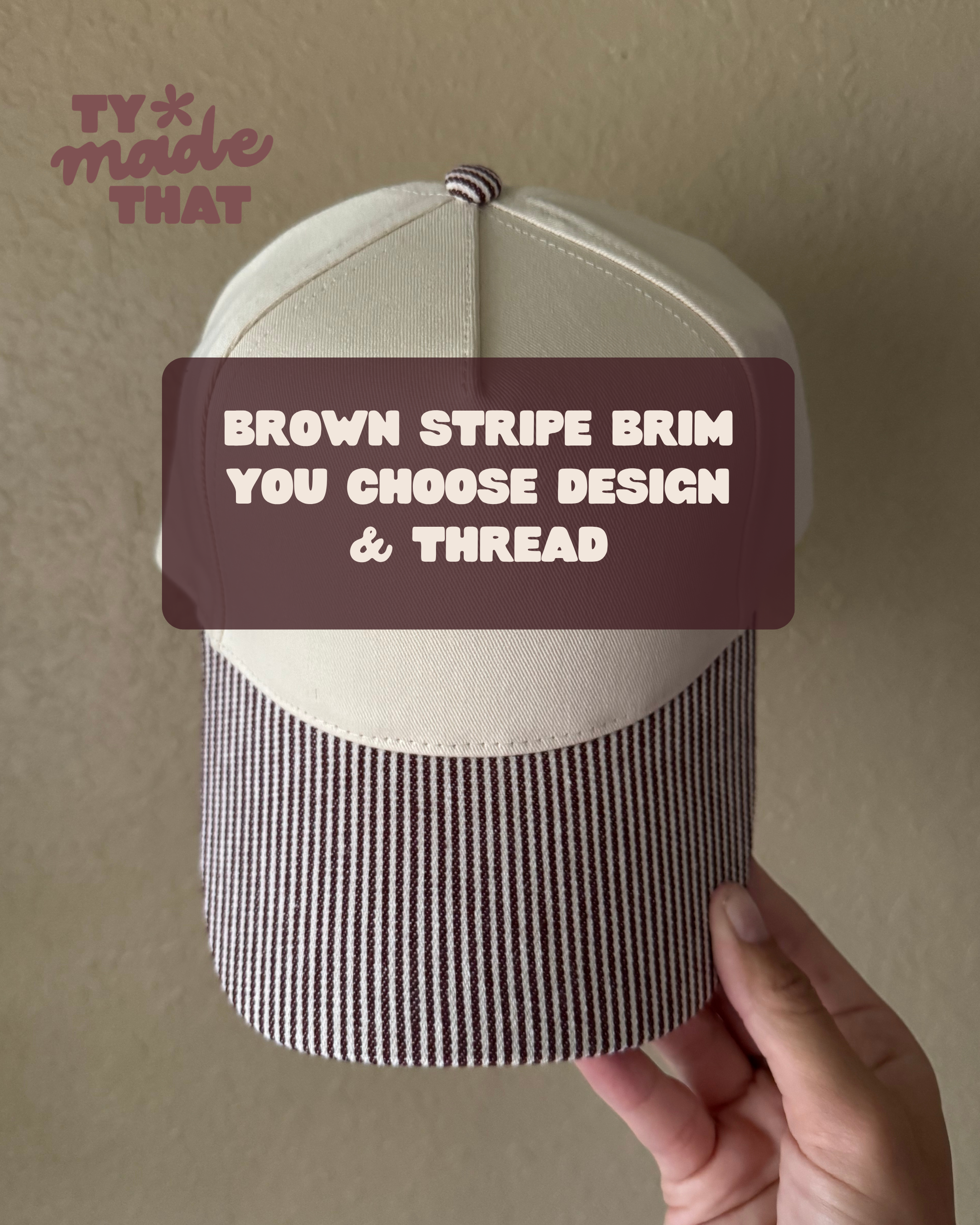 Brown Striped Brim Embroidered Hat