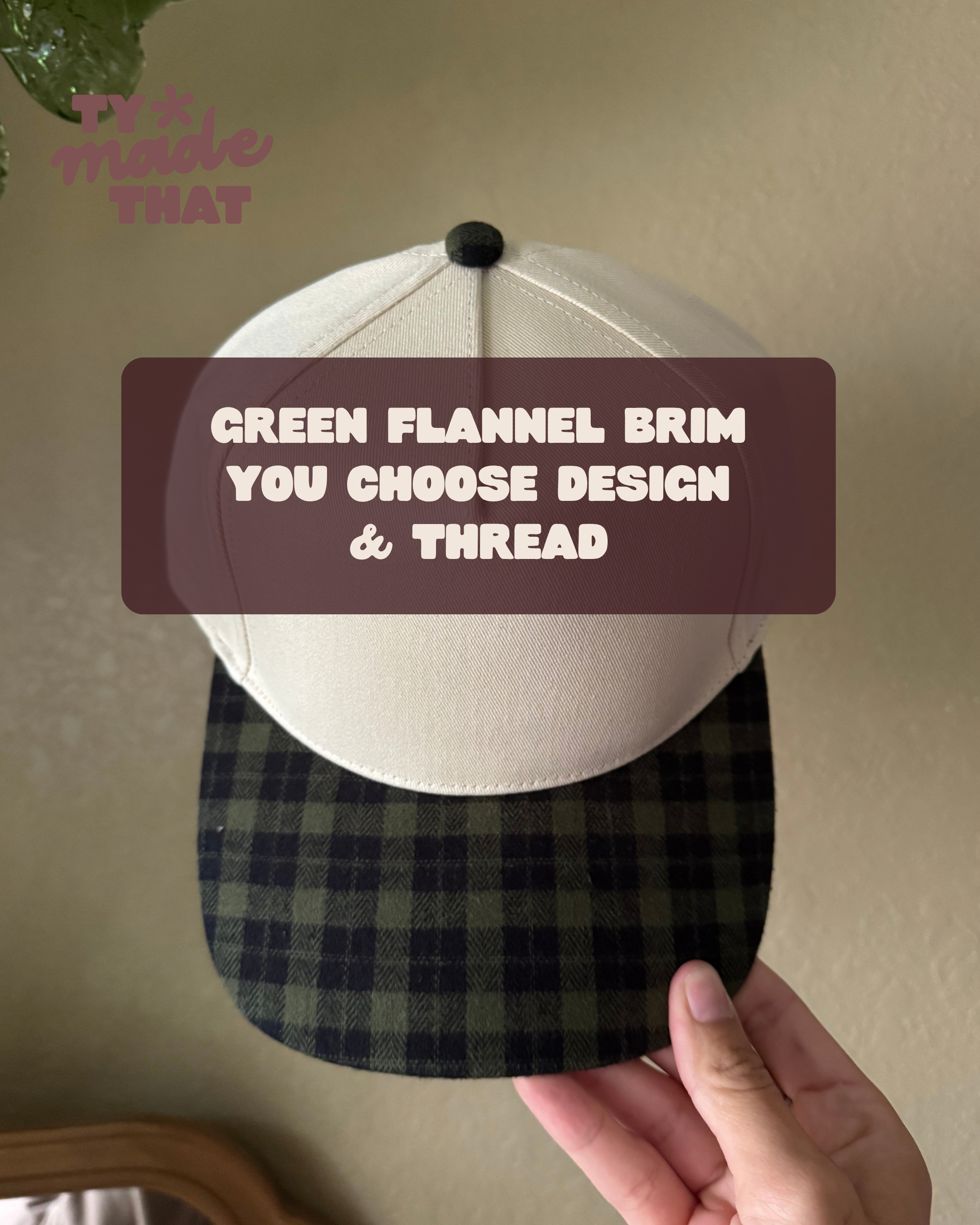Green Flannel Brim Embroidered Hat