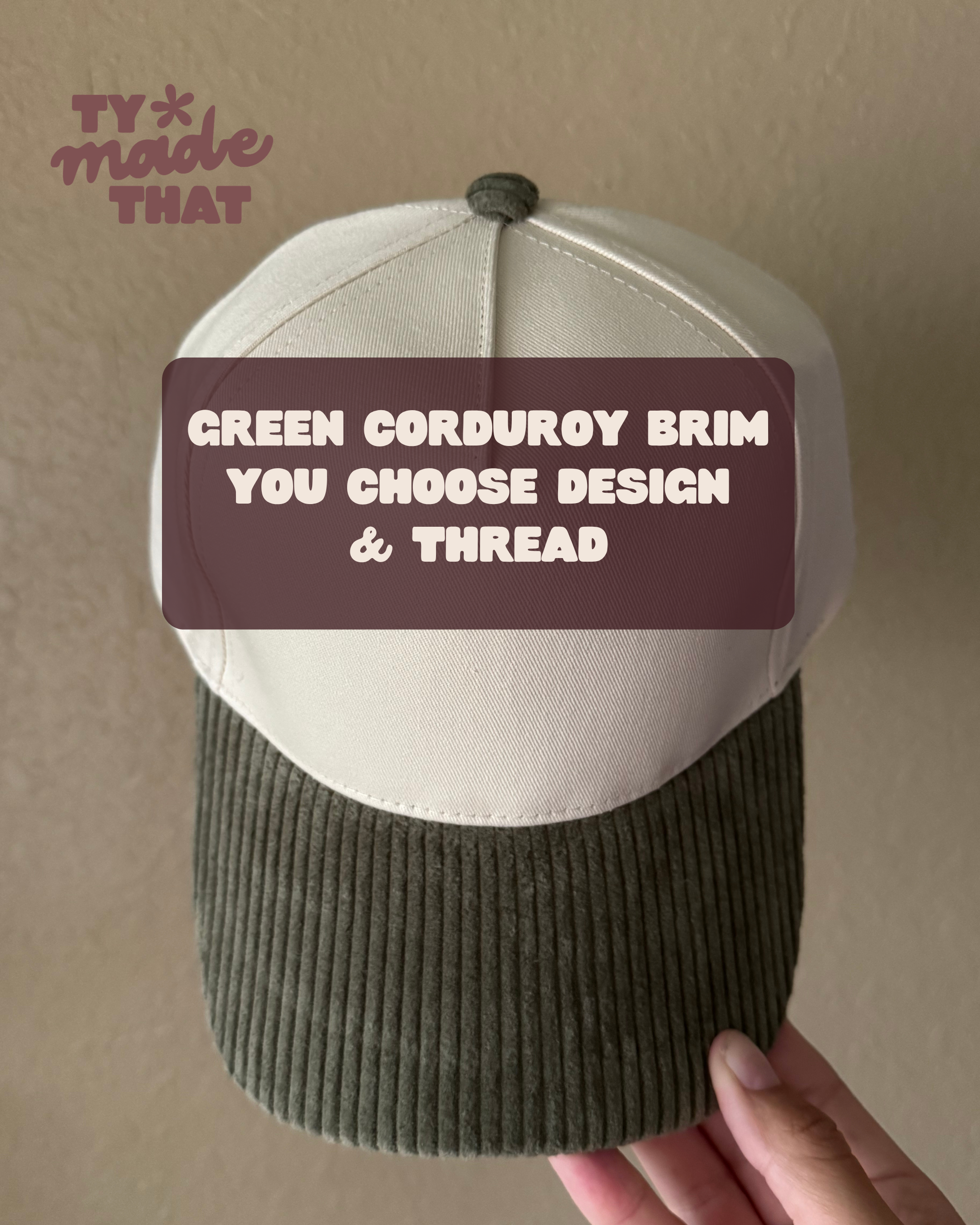 Green Corduroy Brim Embroidered Hat