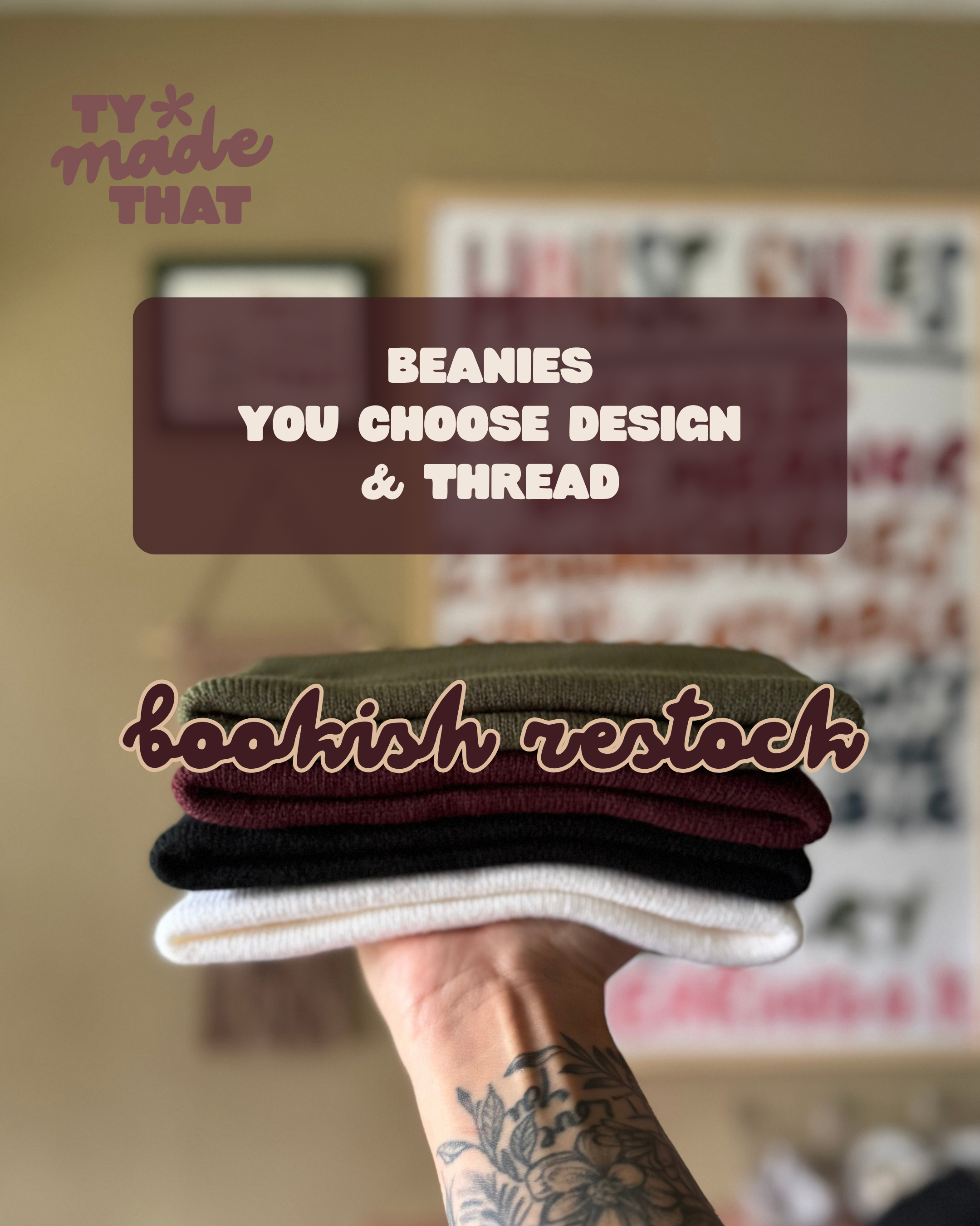 Bookish Embroidered Beanie