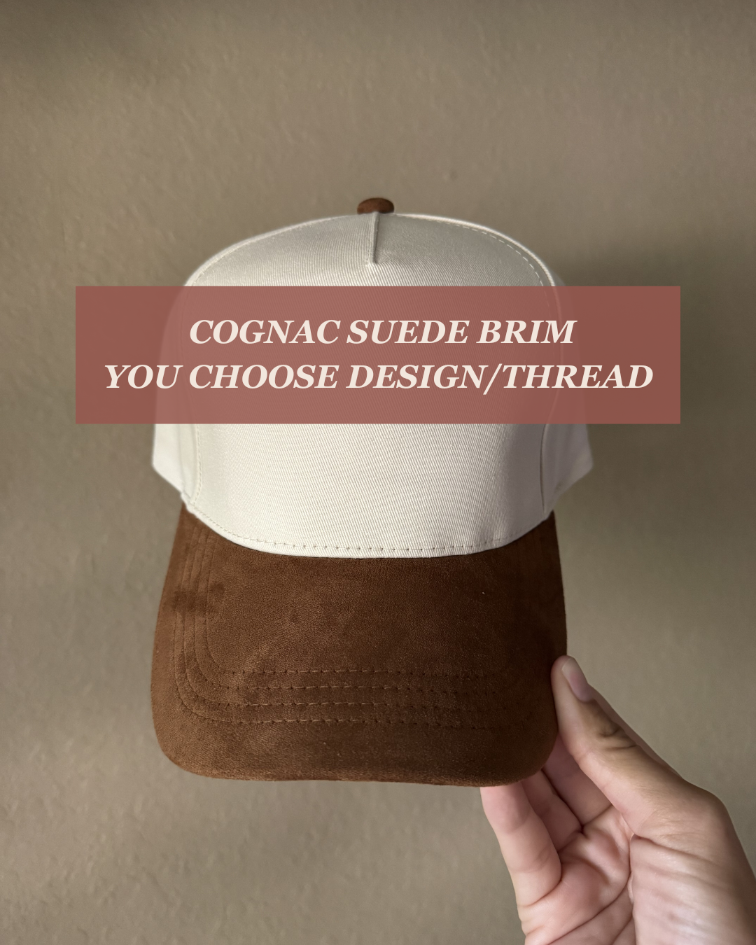 Cognac Suede Brim Embroidered Hat