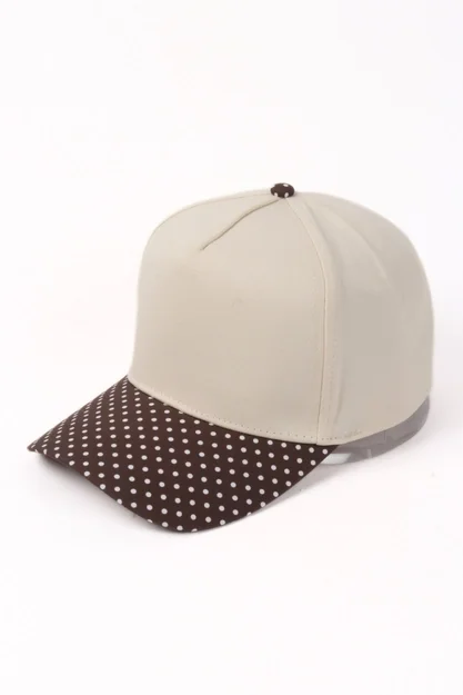 Brown Polka Dot Brim Embroidered Hat