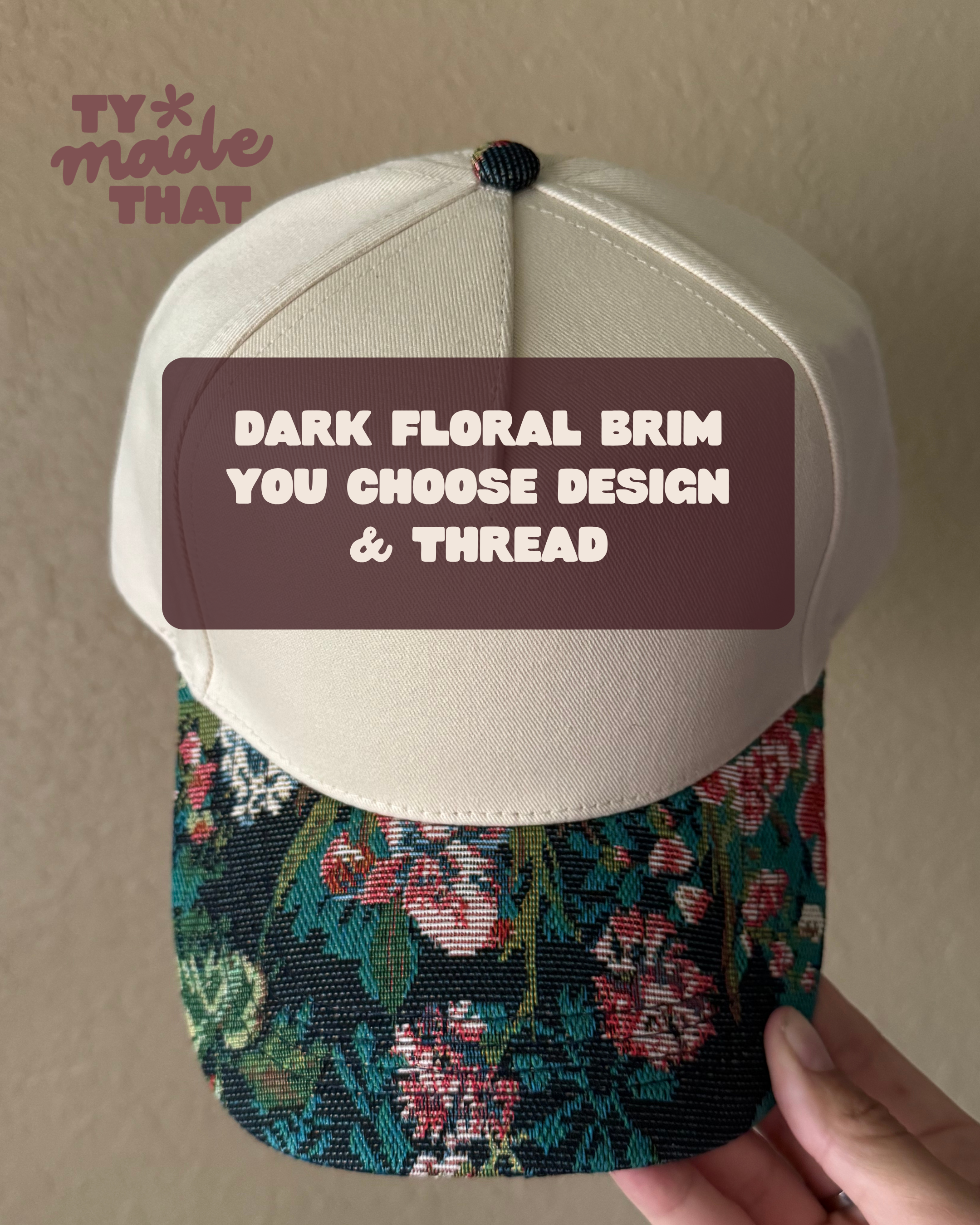 Dark Floral Brim Embroidered Hat