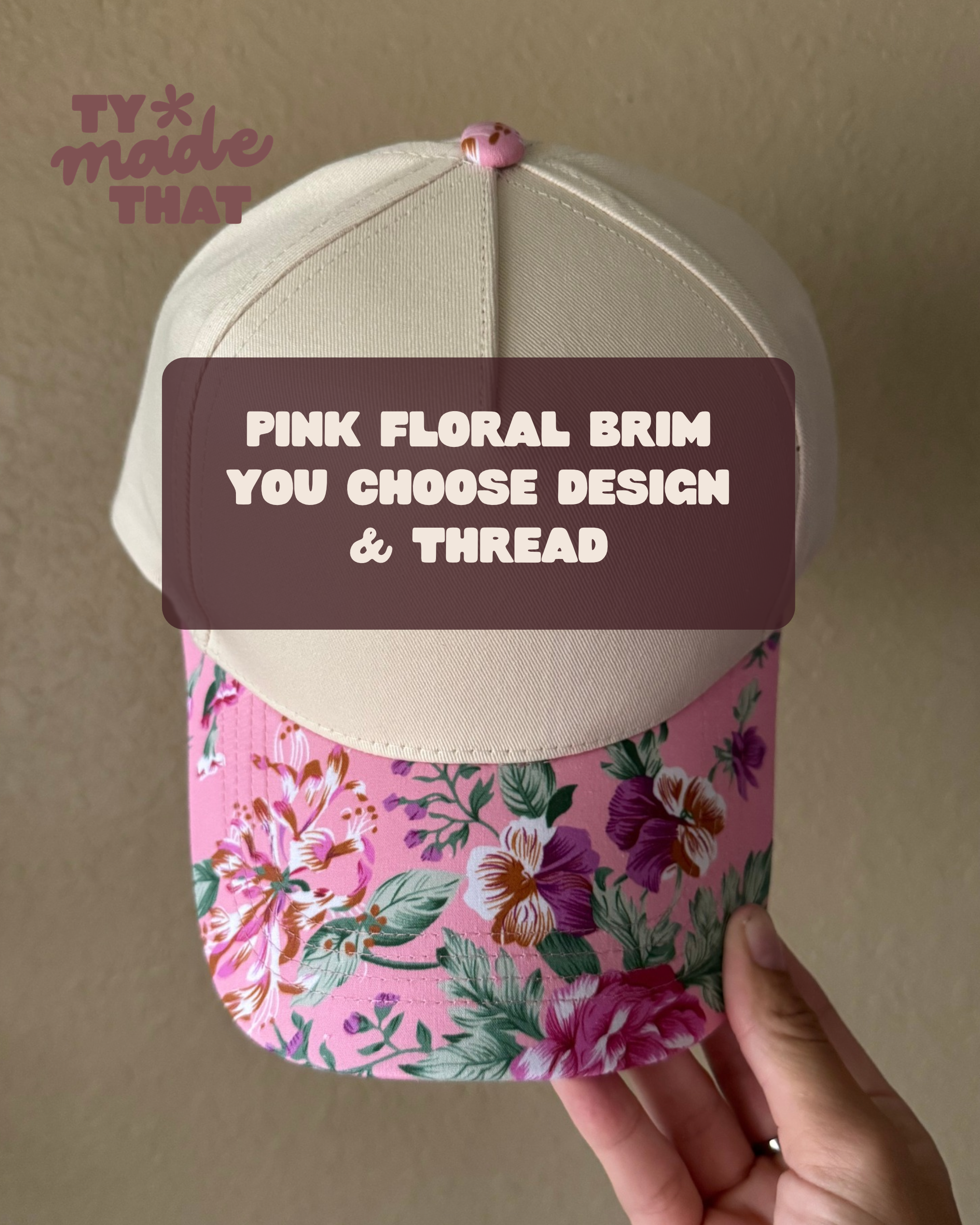Pink Floral Brim Embroidered Hat
