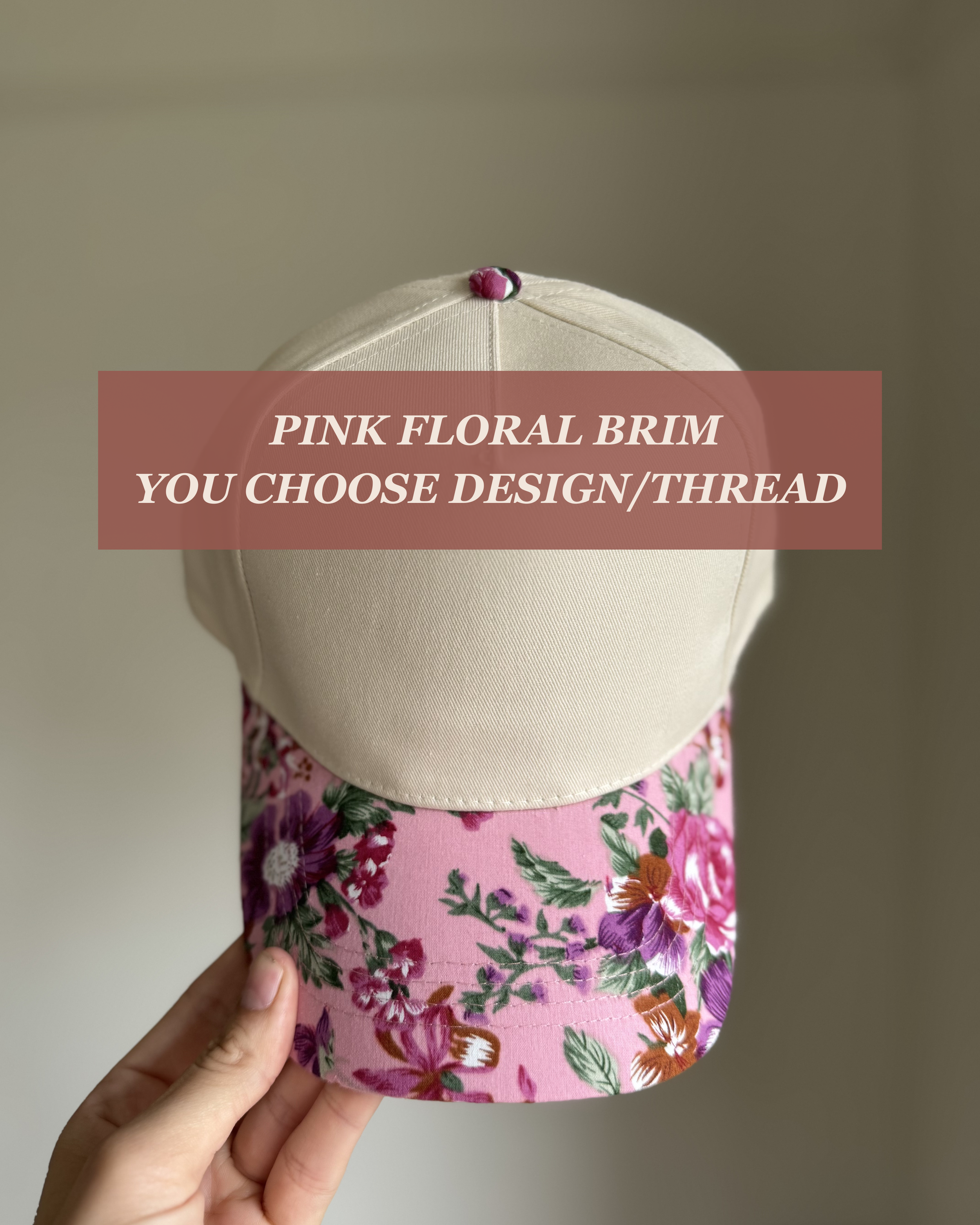 Pink Floral Brim Embroidered Hat