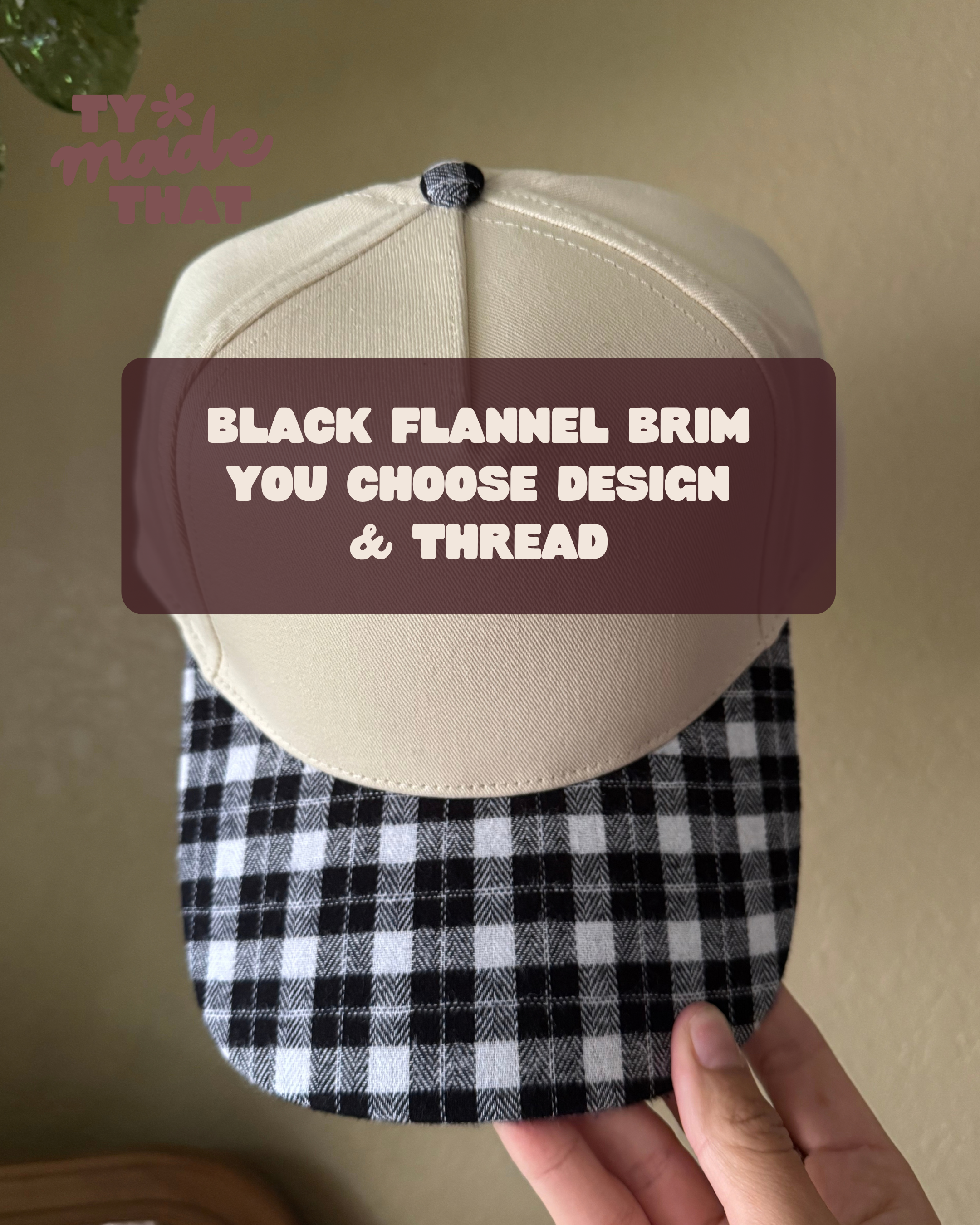 Black Flannel Brim Embroidered Hat