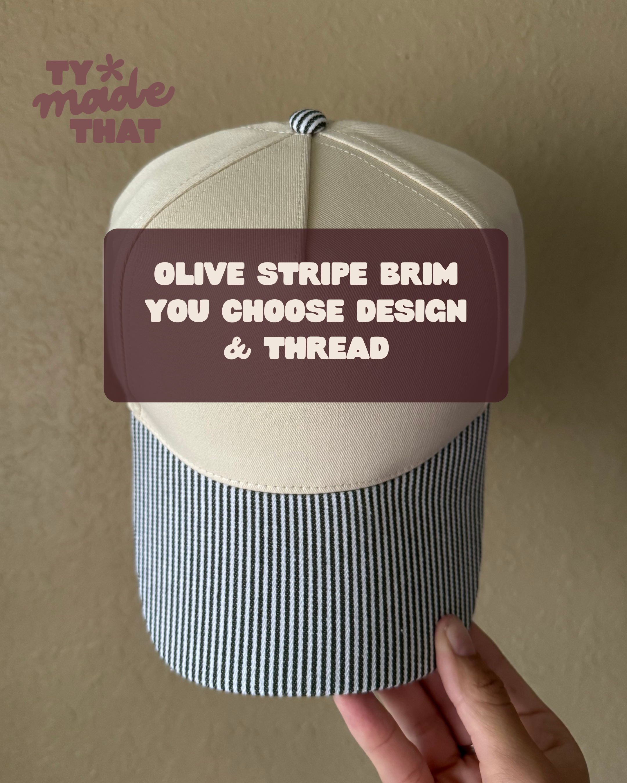 Olive Striped Brim Embroidered Hat