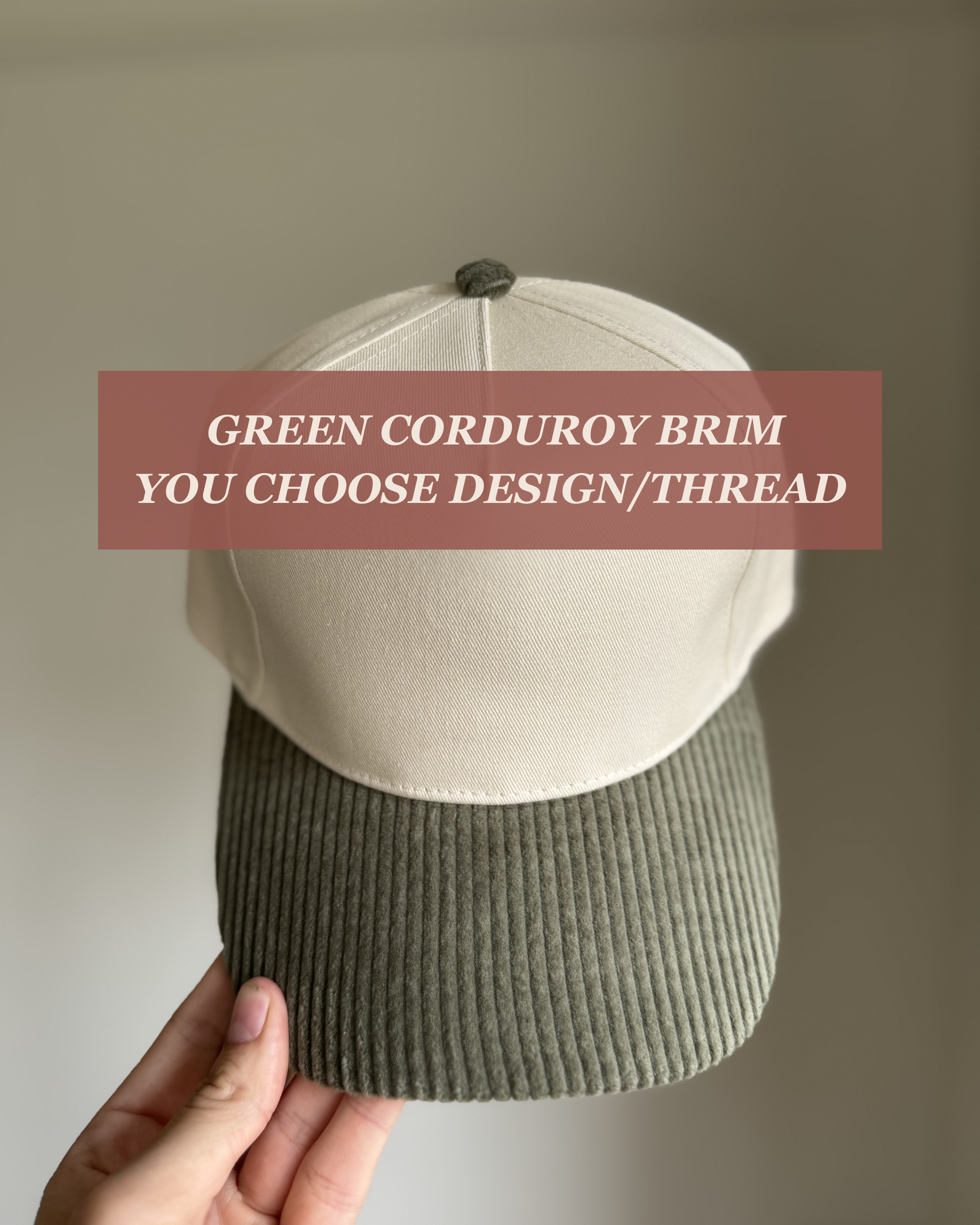 Green Corduroy Brim Embroidered Hat