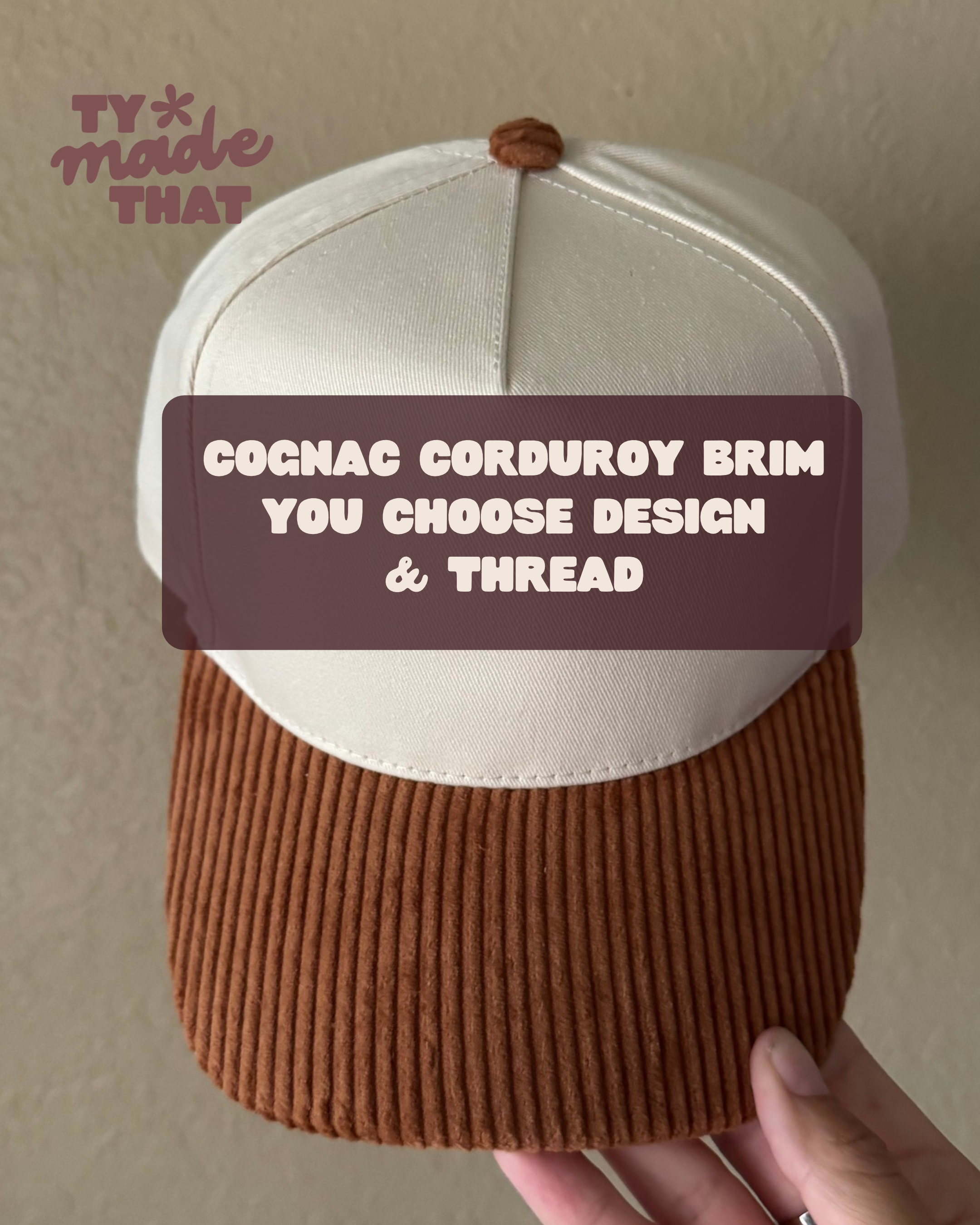 Cognac Corduroy Brim Embroidered Hat