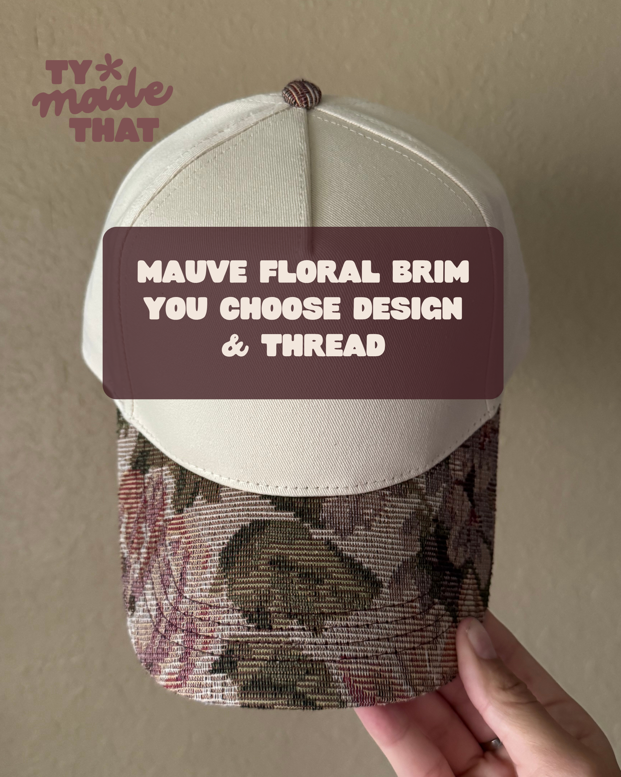 Mauve Floral Brim Embroidered Hat
