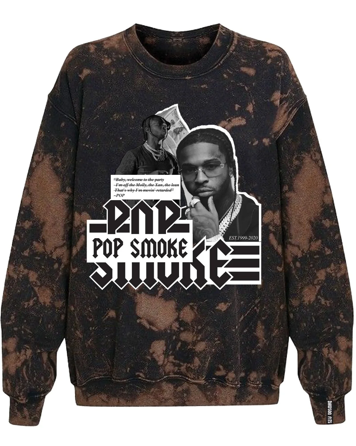 Bleached black sweatshirt with a Pop Smoke graphic print
