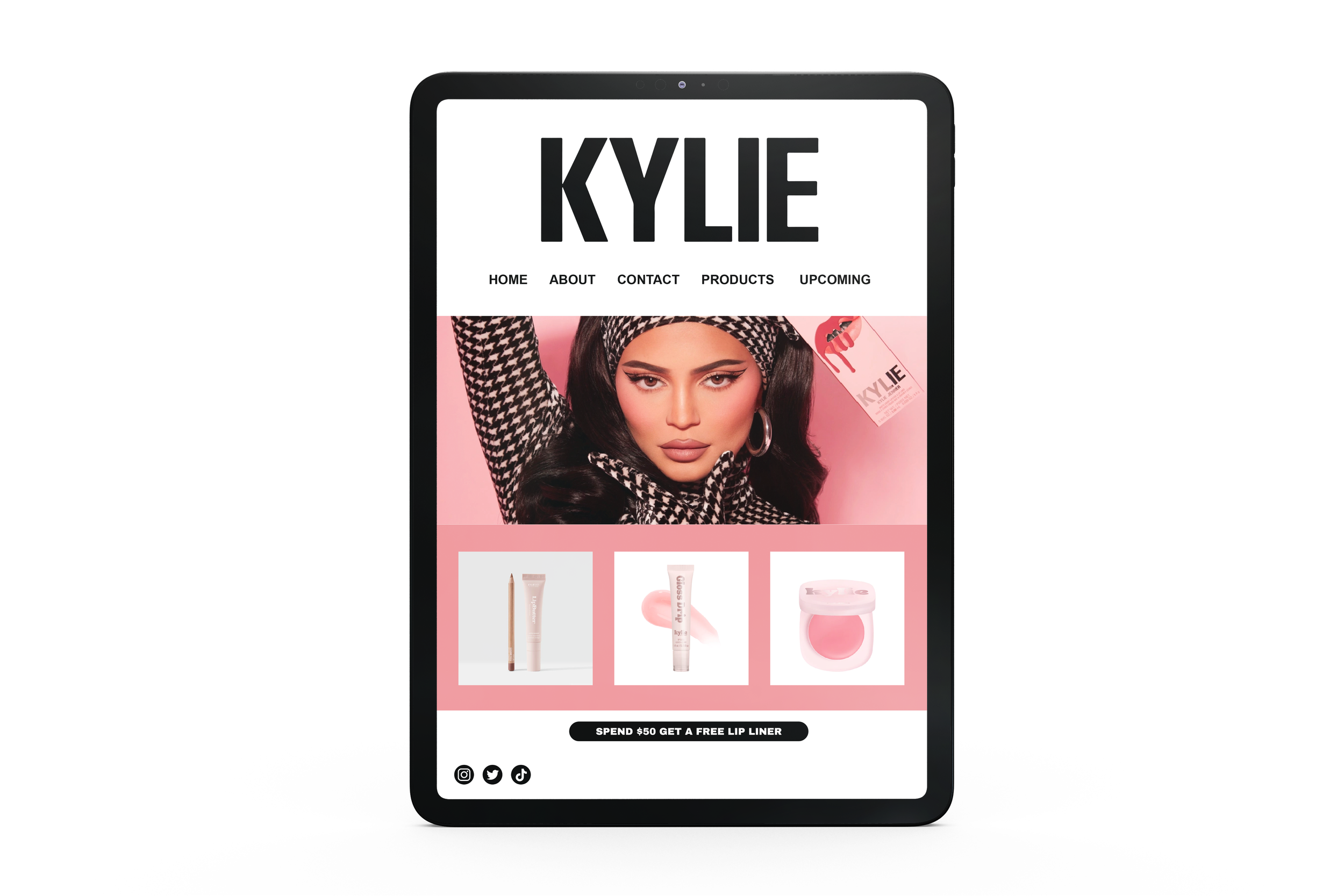 Student-designed tablet website for Kylie Cosmetics (2023)
